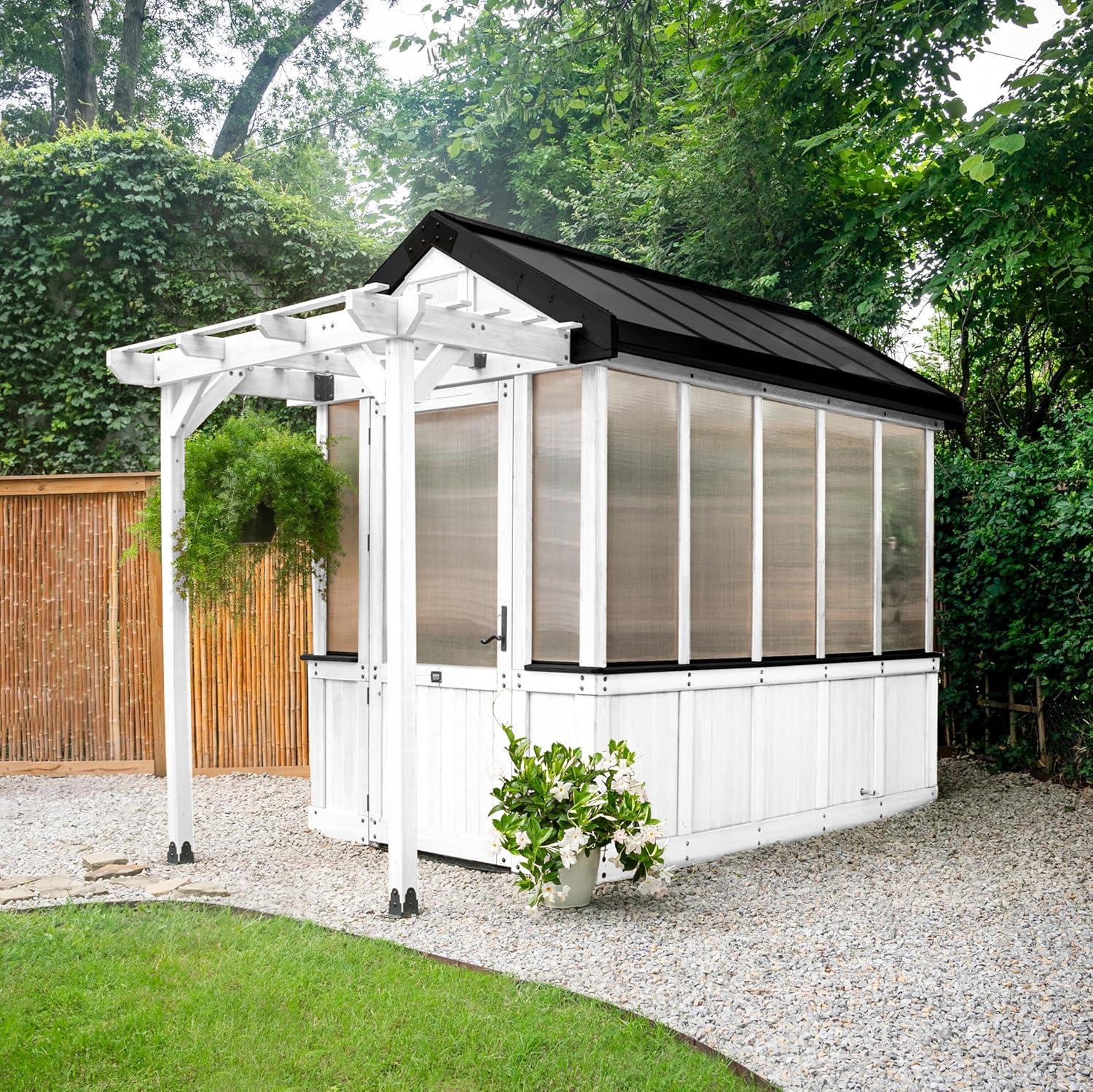 Bellerose 9 ft. x 6 ft. White Cedar Wood and Polycarbonate Greenhouse