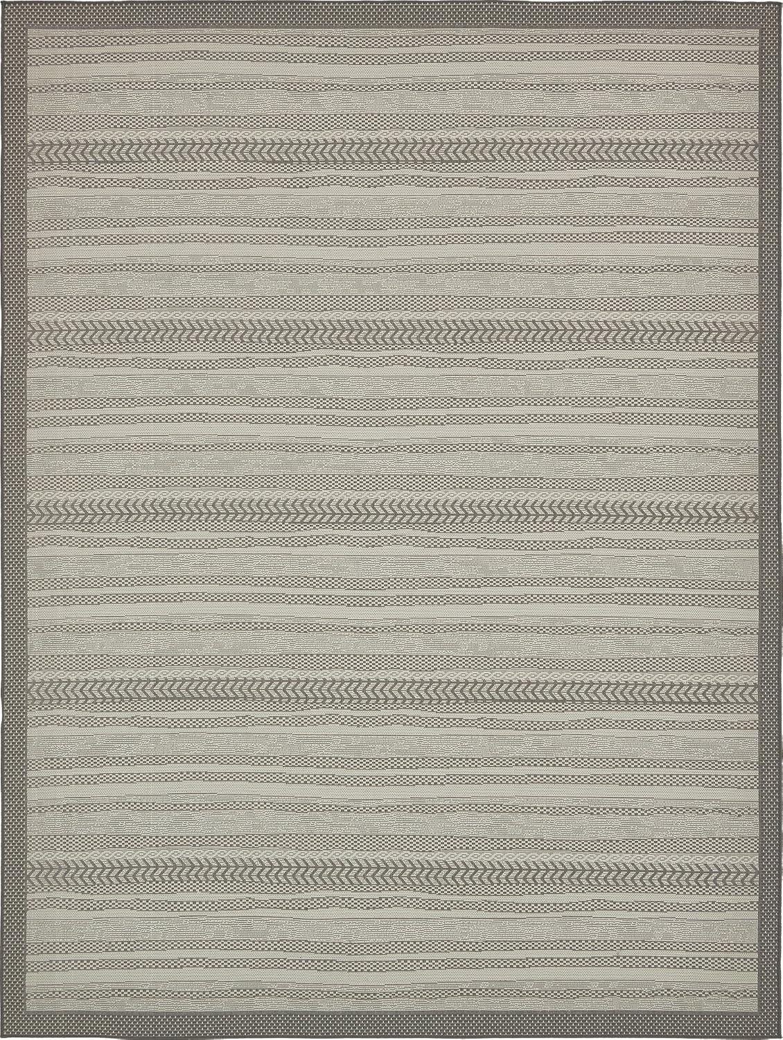 Unique Loom Outdoor Border Collection Area Rug - Lines (9' x 12' 2" Rectangle Gray/Silver)