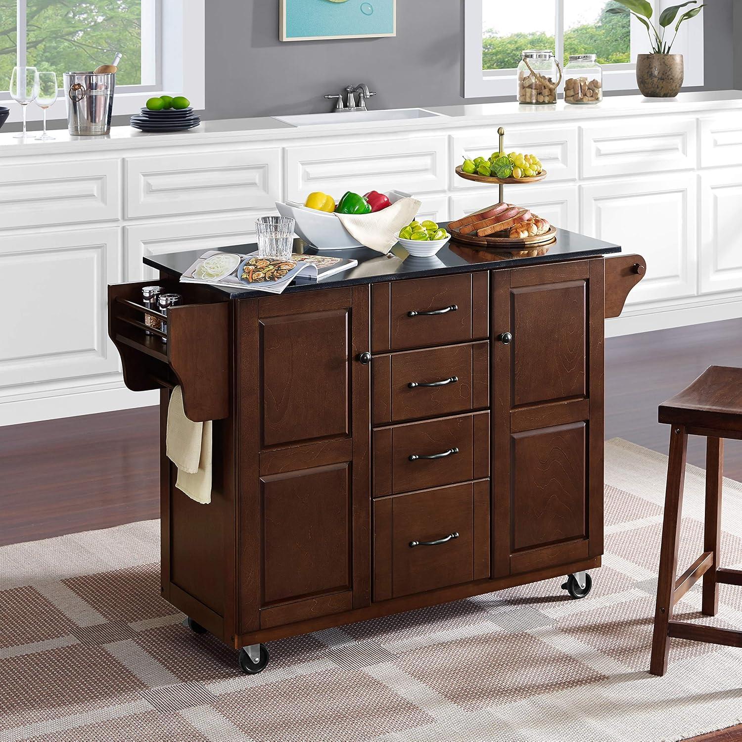 35.25 x 51.5 x 18 in. Eleanor Black Granite Top Kitchen Cart - Mahogany