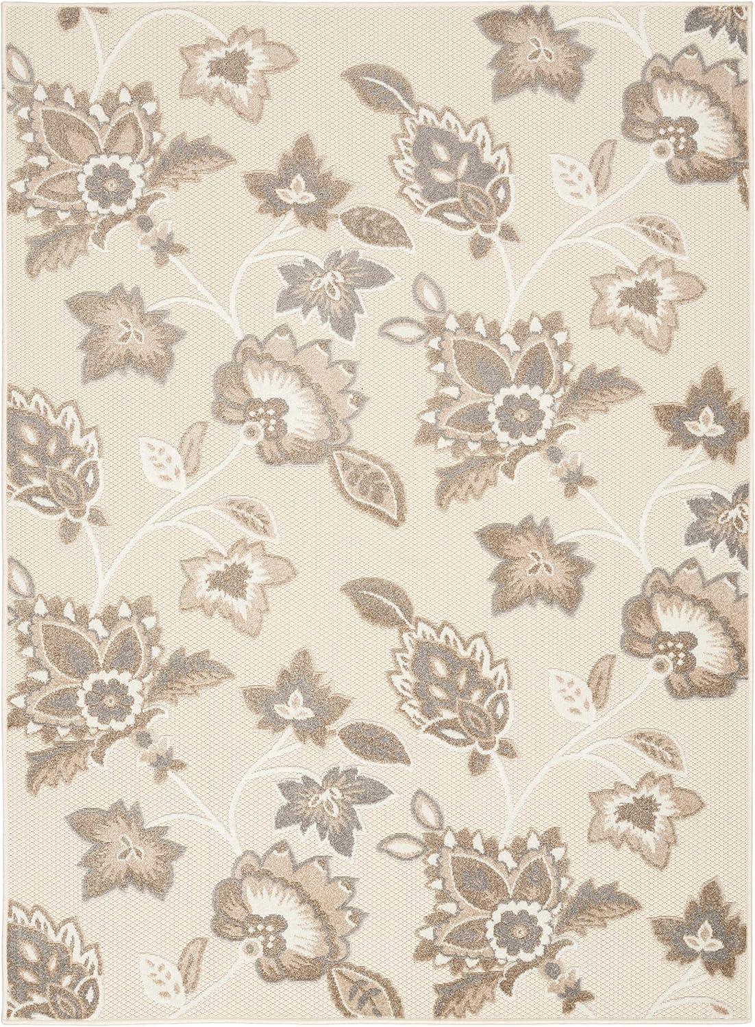 Aloha Beige 9' x 12' Floral Pattern Easy-Care Outdoor Rug