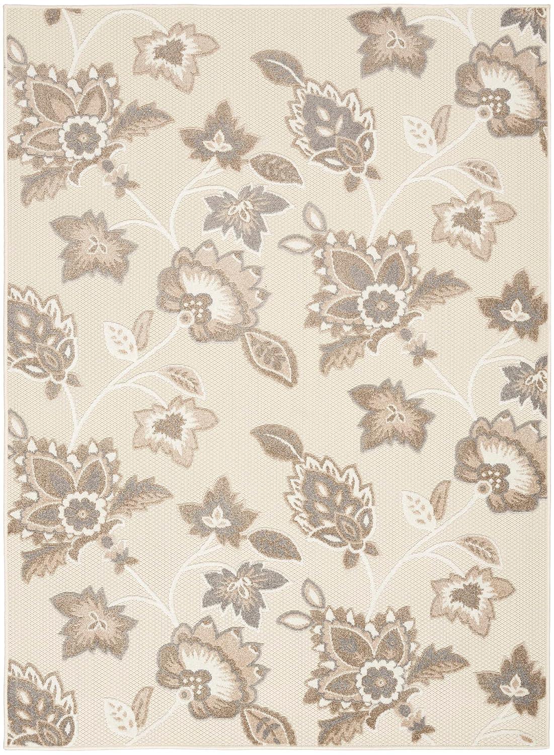 Nourison Aloha Floral Farmhouse Flatweave High-Low Indoor Outdoor Area Rug Beige 3'6" x 5'6"
