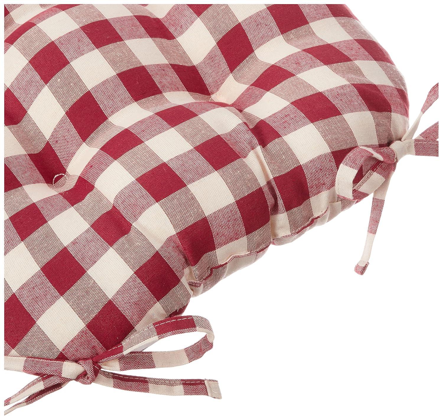 Kate Aurora Set of 2 Country Farmhouse Plaid Stain/Water Resistant Chair Cushions - Burgundy