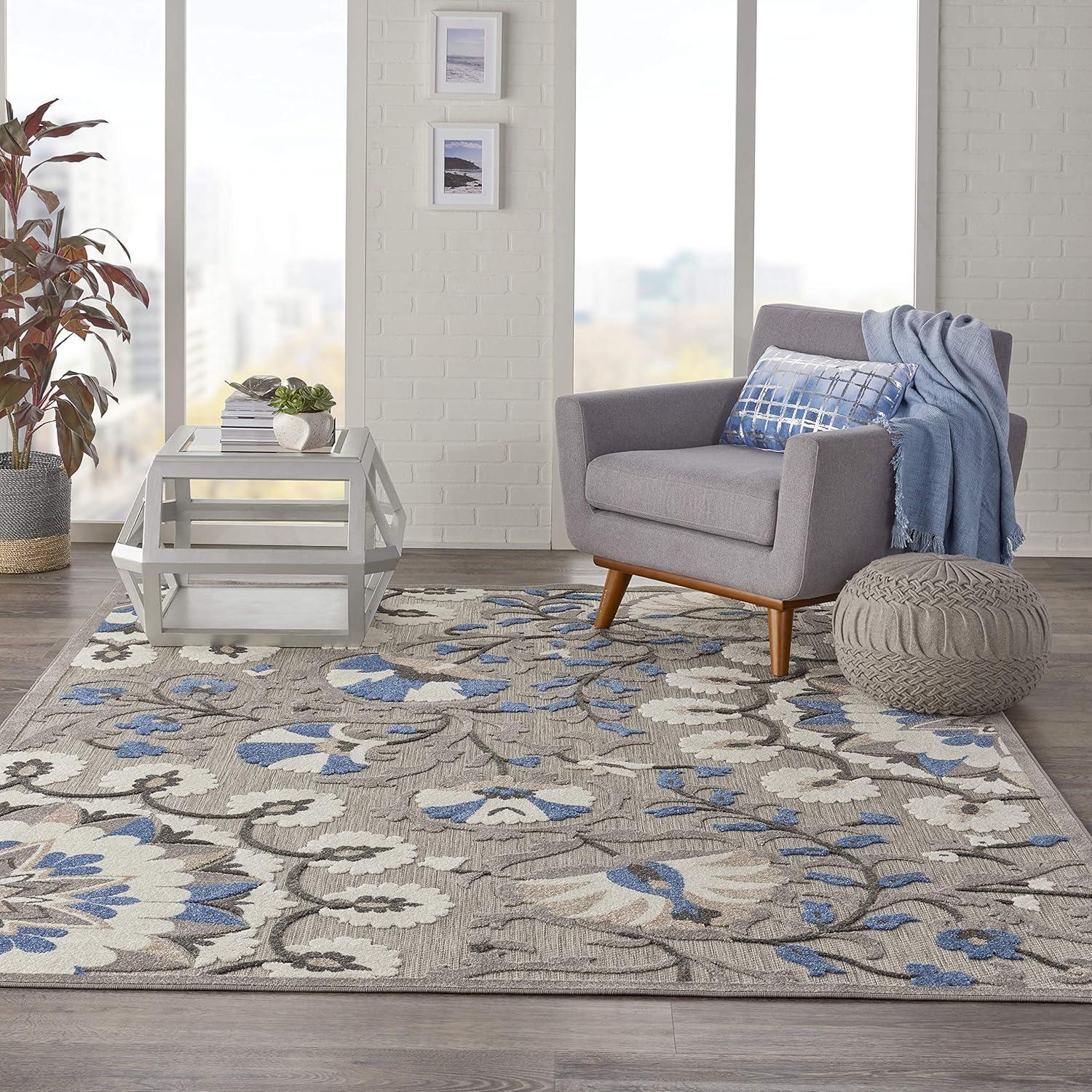 Grey and Multicolor Floral Flat Woven Synthetic Area Rug