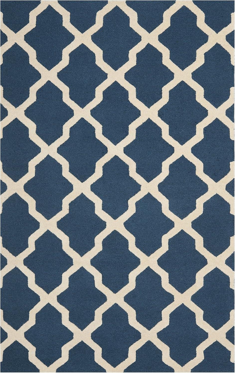 SAFAVIEH Cambridge Liam Geometric Wool Area Rug, Navy Blue/Ivory, 5' x 8'