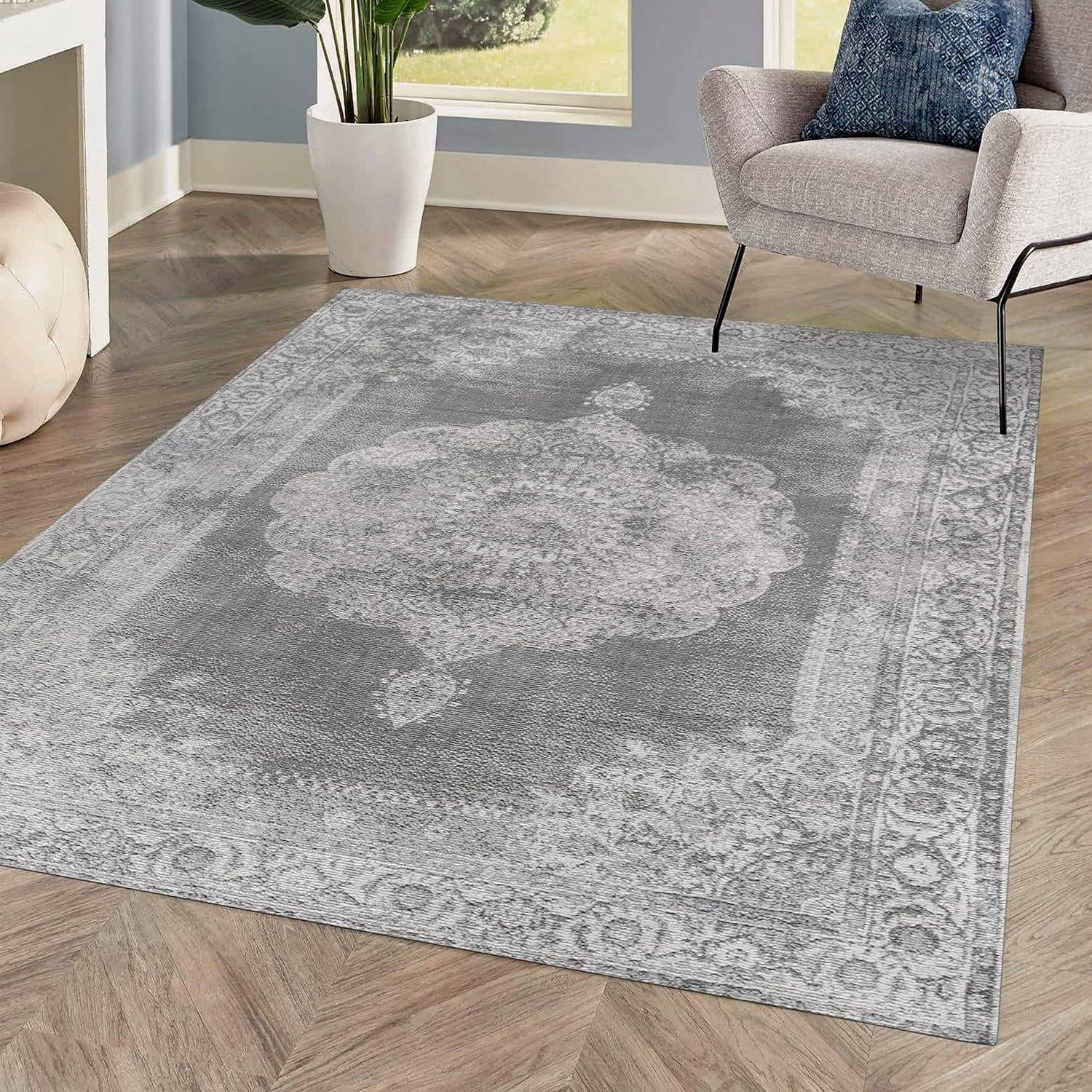 5'x8' Rosalia Cottage Medallion Area Rug, Gray/Dark Gray - JONATHAN Y