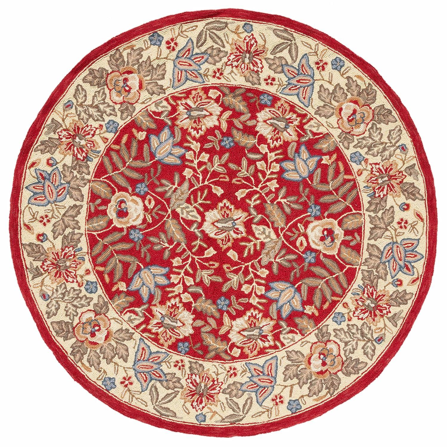 Chelsea HK140 Hand Hooked Area Rug - Red/Ivory - 8' round - Safavieh.
