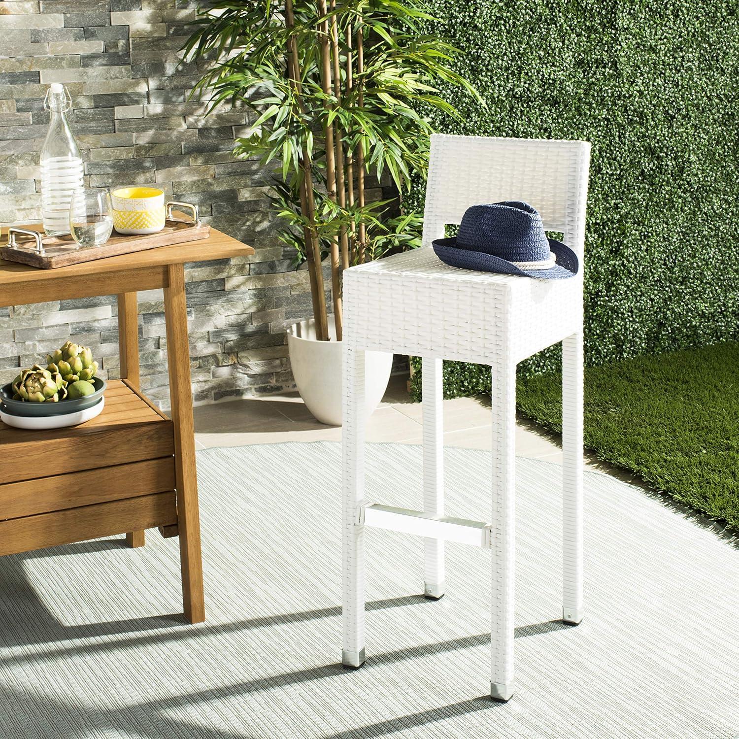 Landry White Wicker 38" Transitional Indoor/Outdoor Bar Stool