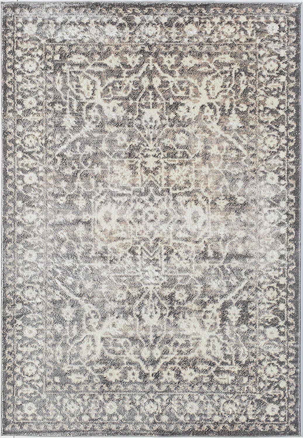 Rugs America Leopold LX20B Stone Transitional Cream Area Rug for Dining Room Rug Neutral Rug Living Room Rug Kitchen, 5'3"x7'