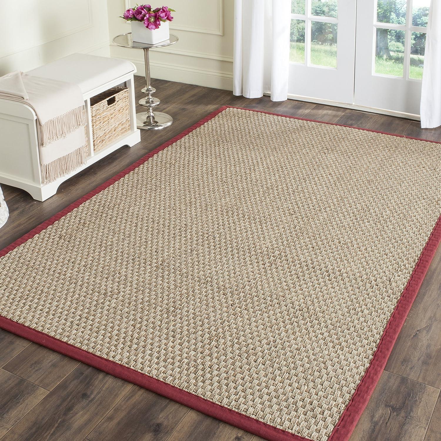 Natural Fiber NF114 Power Loomed Indoor Area Rug - Natural/Burgundy Red - 4'x6' - Safavieh