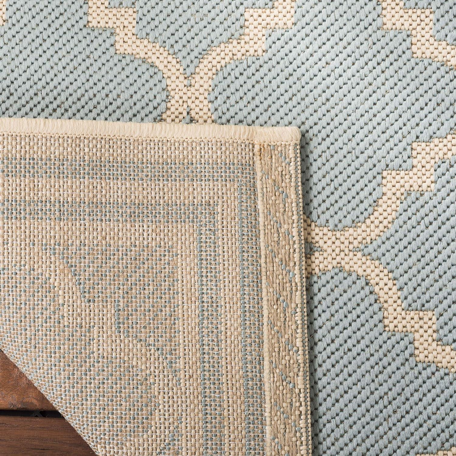 Beach House BHS121 Power Loomed Indoor/Outdoor Area Rug - Aqua/Cream - 6'7"x9'2" - Safavieh