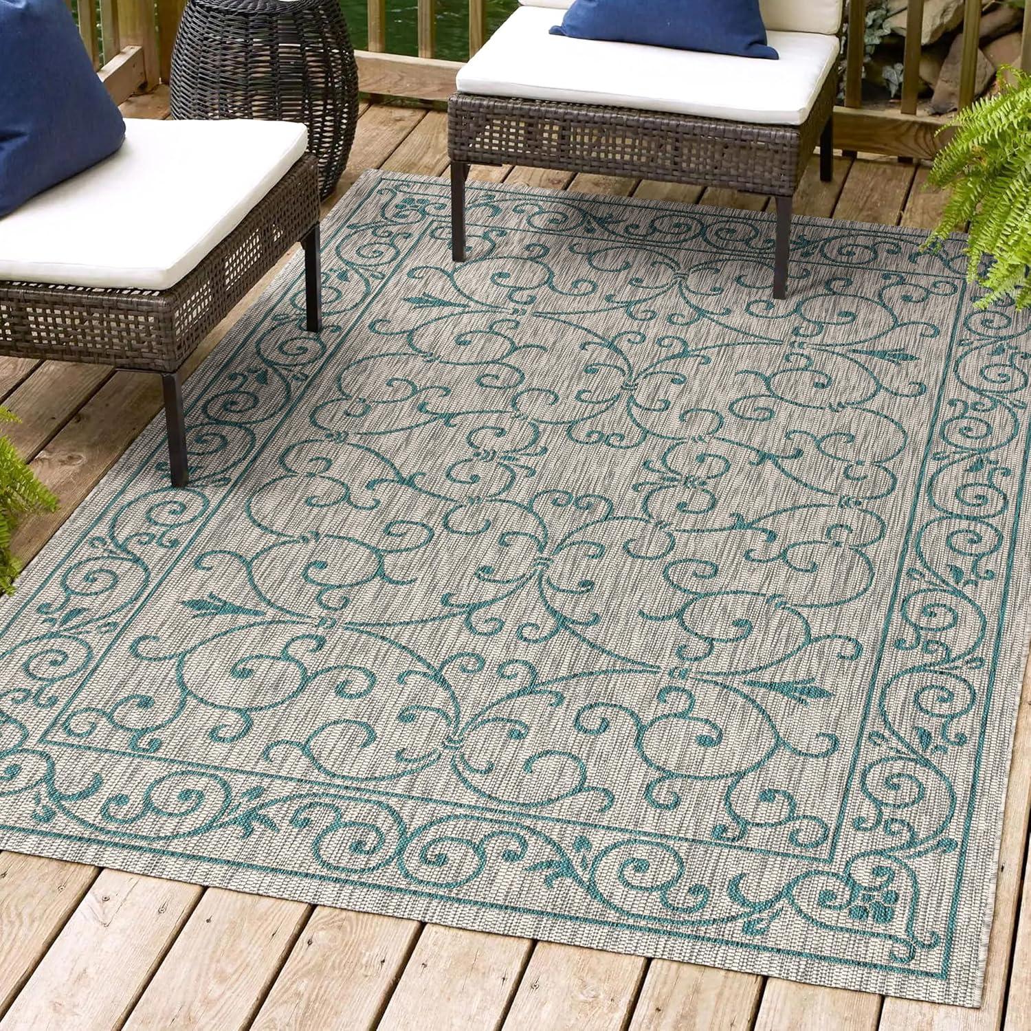 Charleston Vintage Filigree Textured Weave Indoor/Outdoor Area Rug  - JONATHAN Y