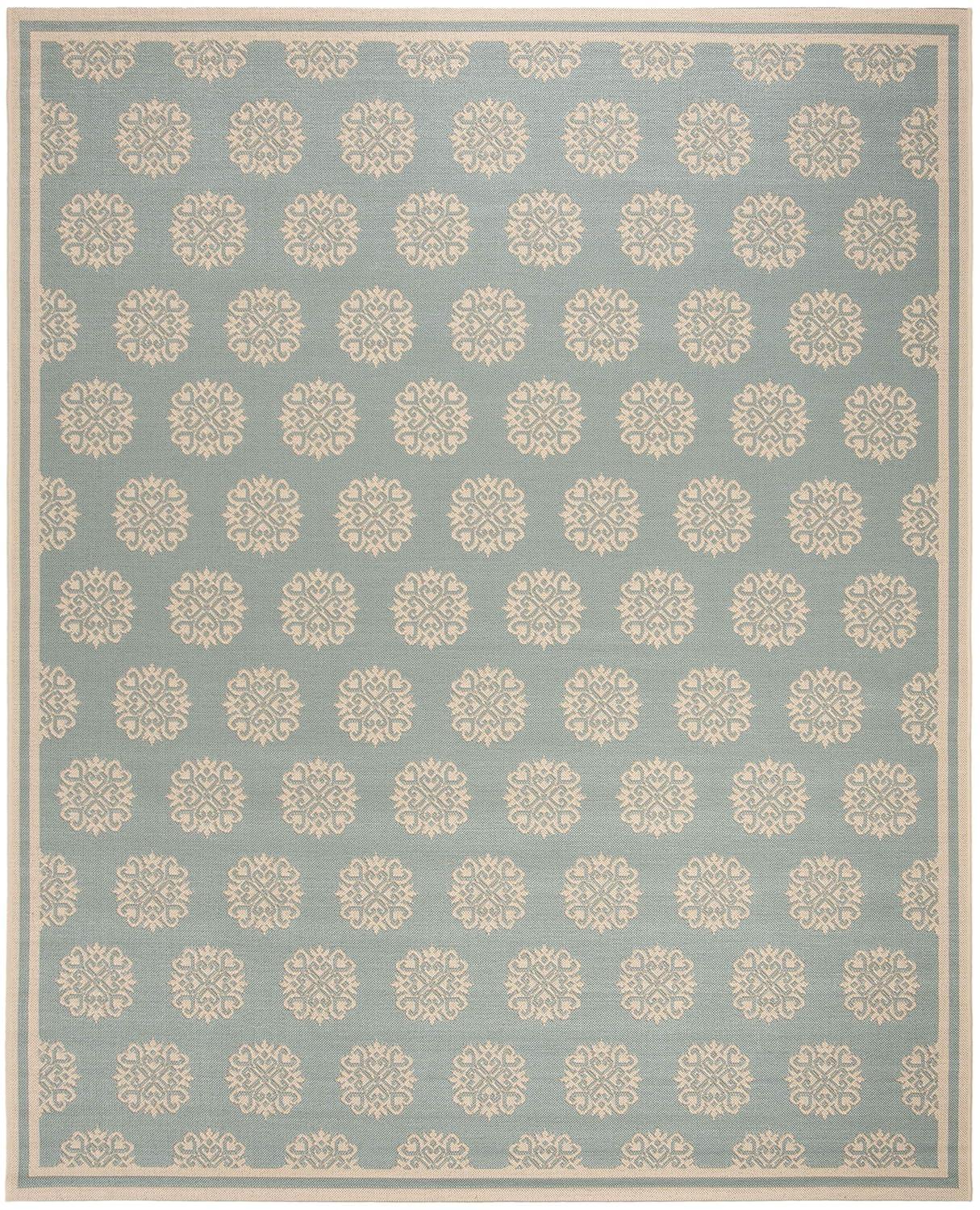SAFAVIEH Beach House Collection Area Rug - 9' x 12', Aqua & Cream, Non-Shedding & Easy Care, Indoor/Outdoor & Washable-Ideal for Patio, Backyard, Mudroom (BHS181K)