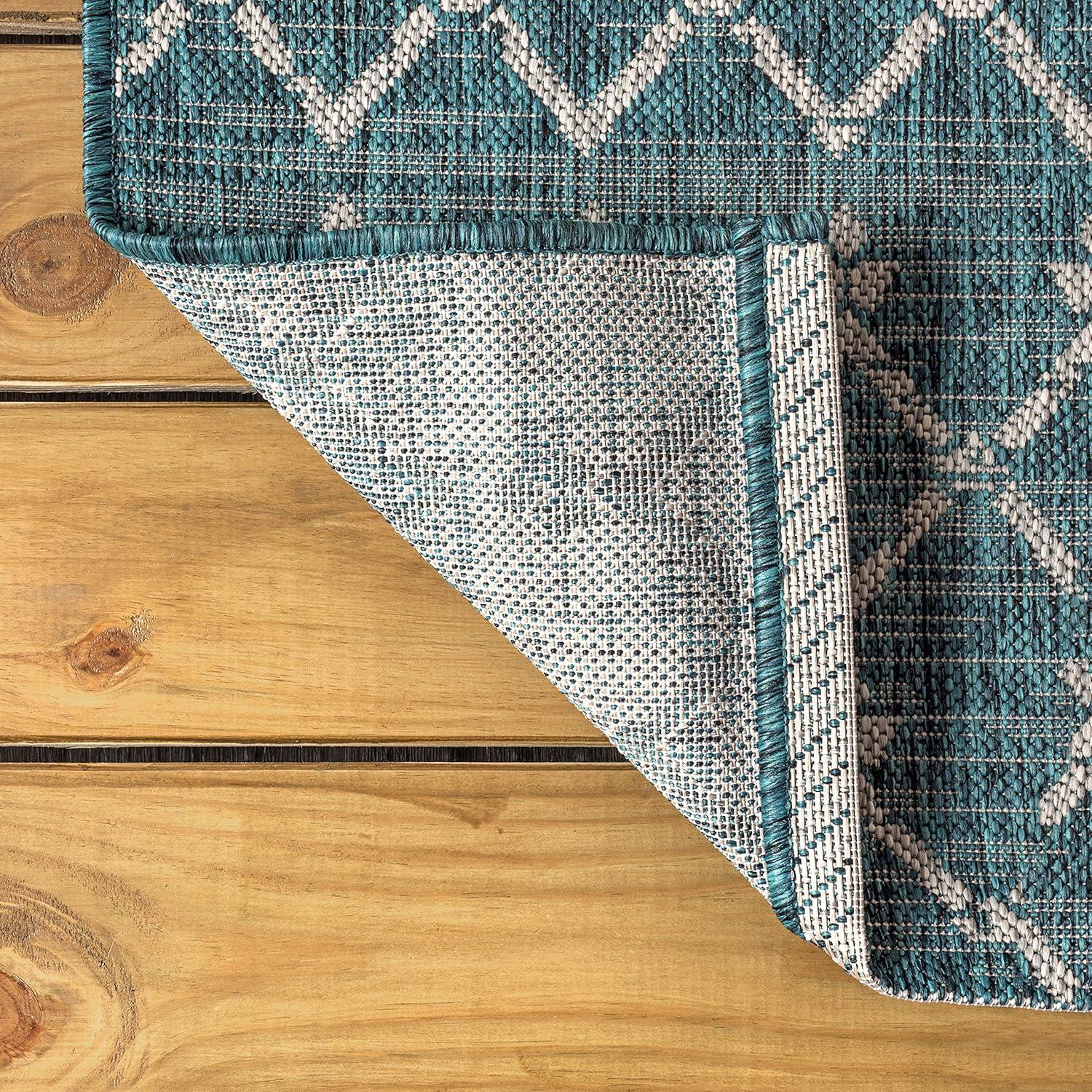 5'x8' Ourika Moroccan Geometric Textured Weave Indoor/Outdoor Area Rug, Teal/Gray - JONATHAN Y