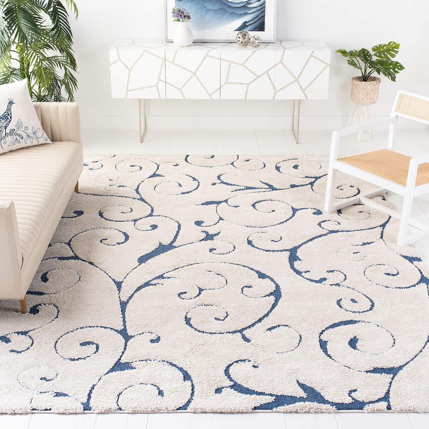 Florida Shag SG455 Power Loomed Indoor Area Rug - Cream/Blue - 9'6"x13' - Safavieh.