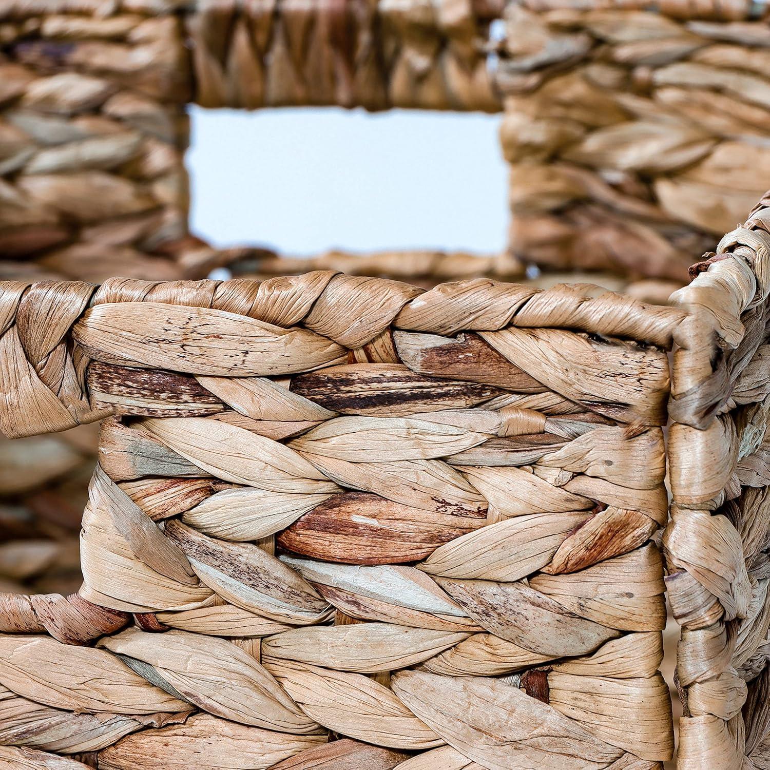 12.7 in Foldable Water Hyacinth Storage Basket with Iron Wire Frame