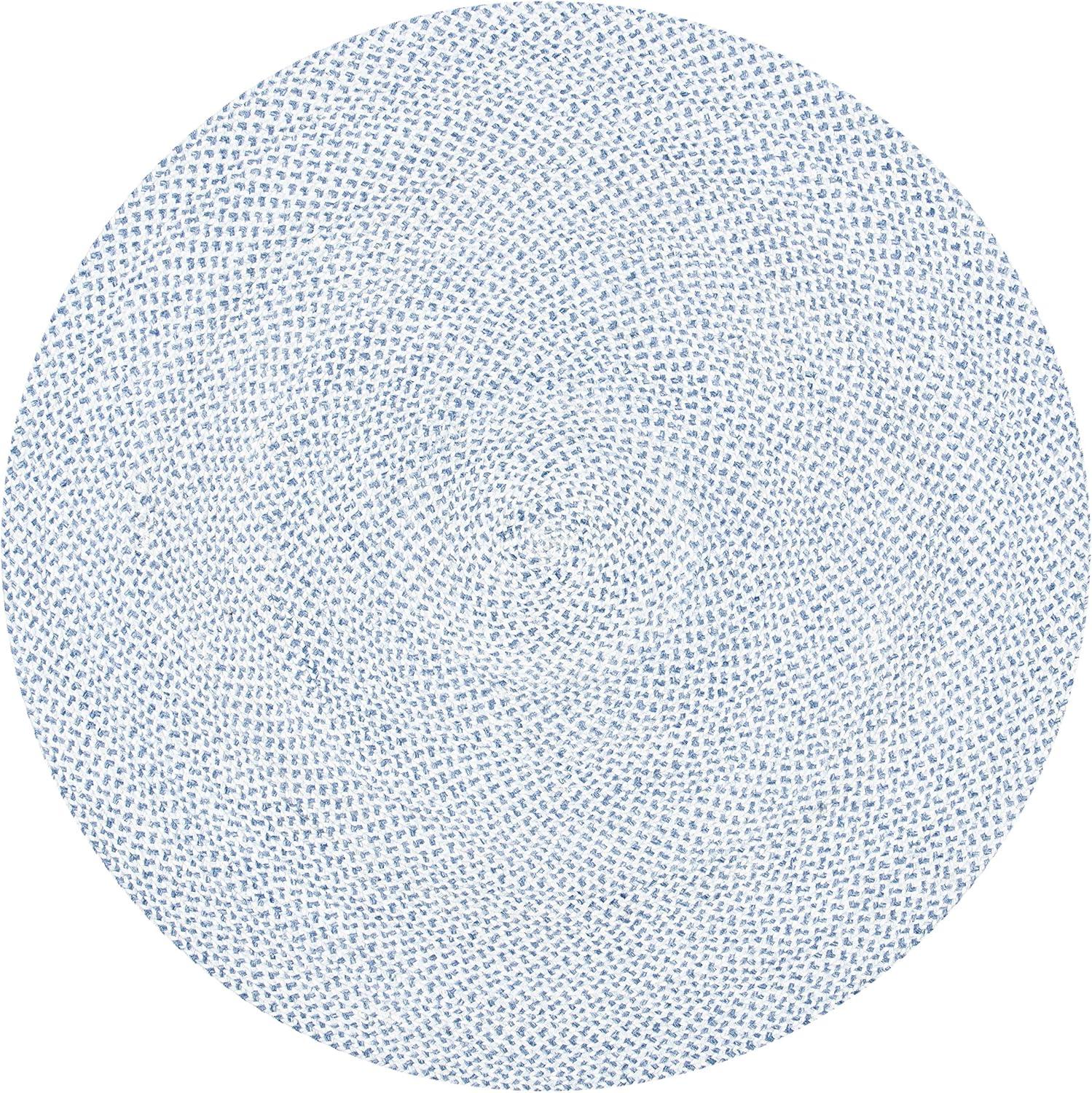 Ivory and Blue 5' Round Braided Synthetic Area Rug