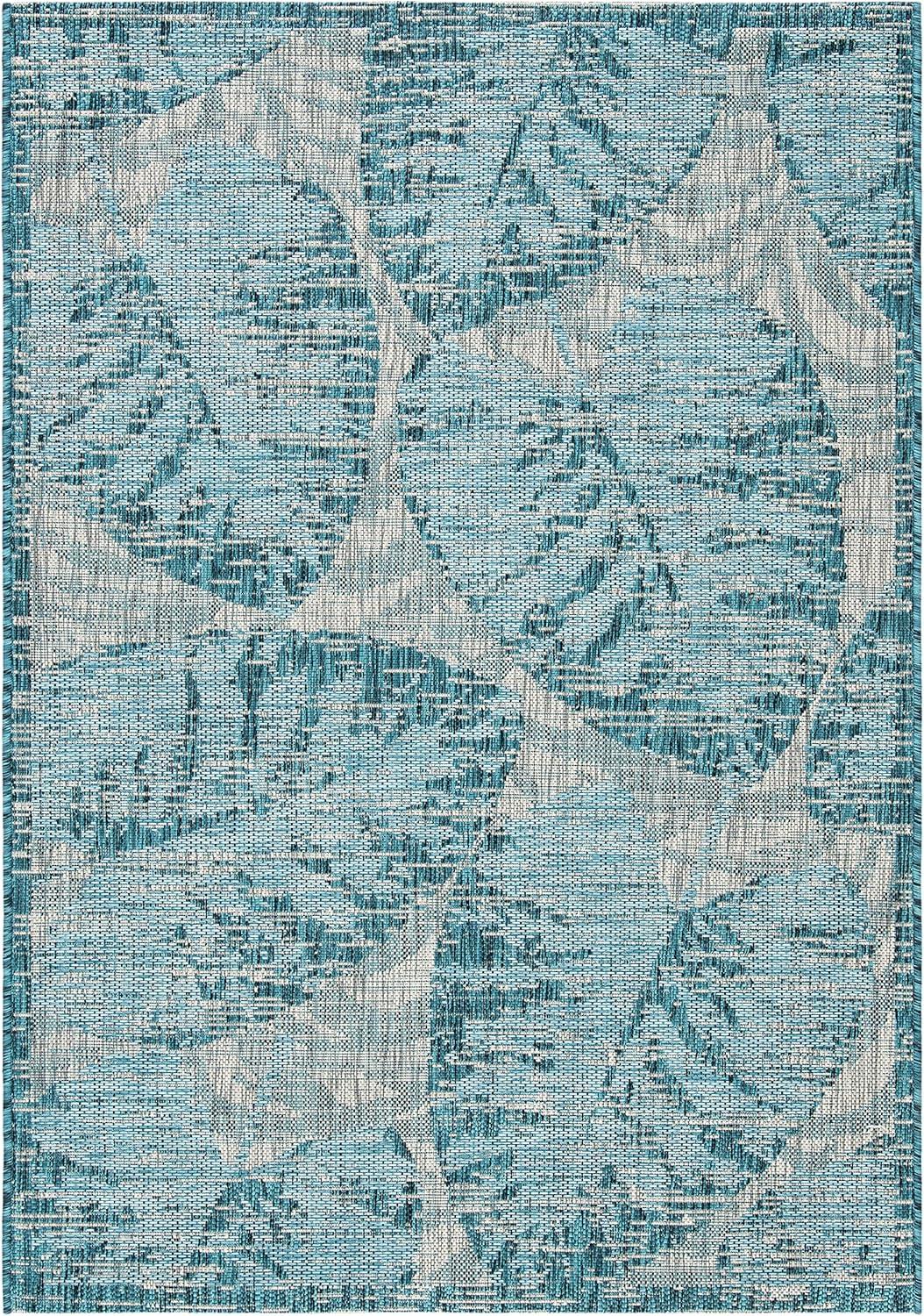 Modern Grey & Aqua Synthetic Square Easy-Care Area Rug - 4' x 5'7"