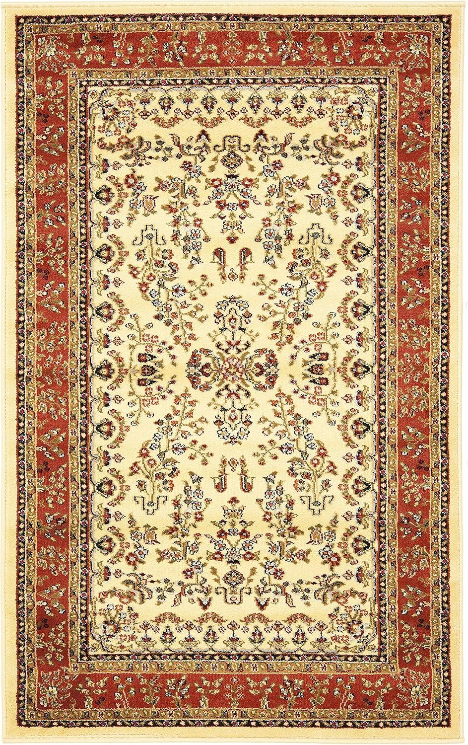 Ivory and Rust Floral Synthetic Rectangular Area Rug