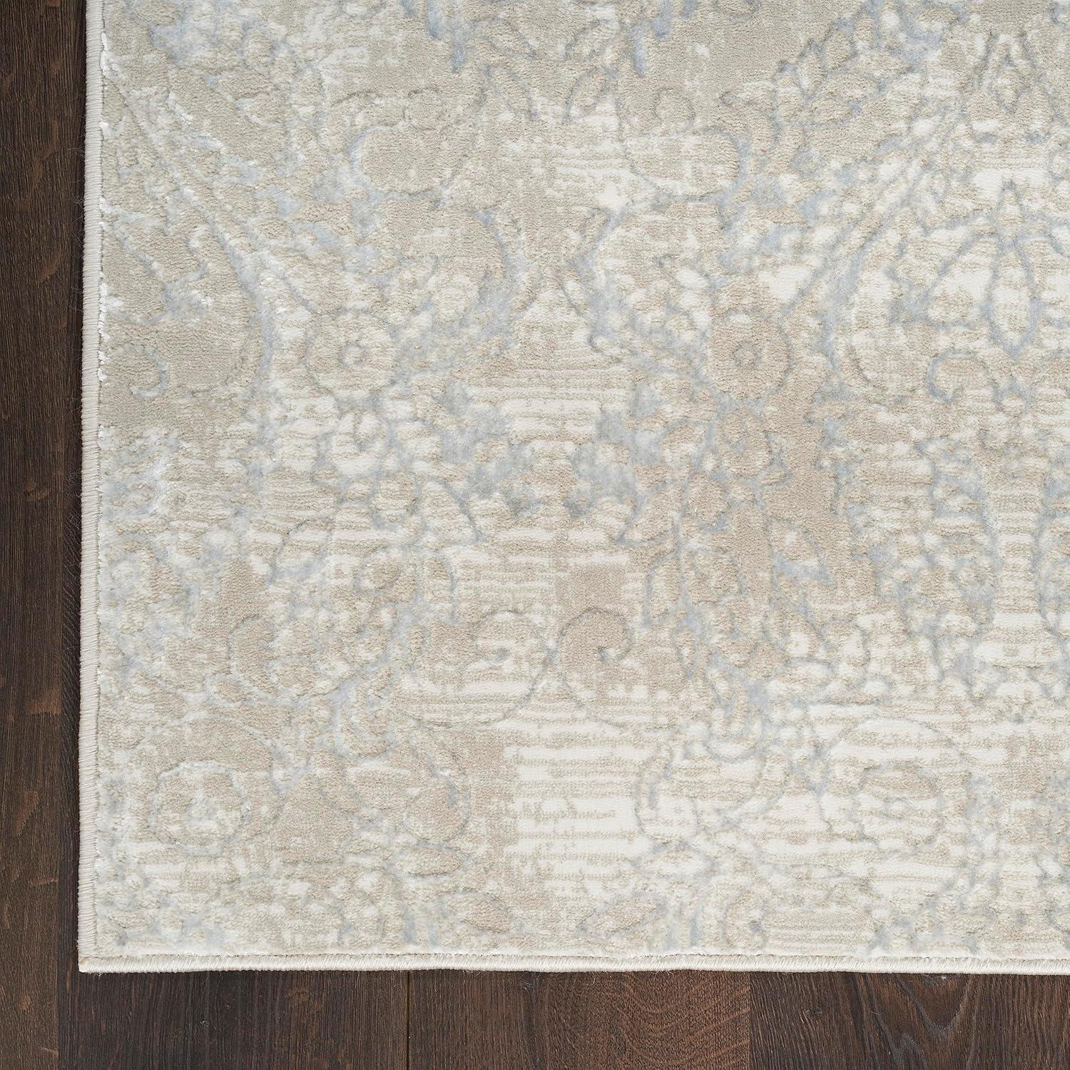 Iliana Damask Machine Woven Polyester Area Rug in Beige