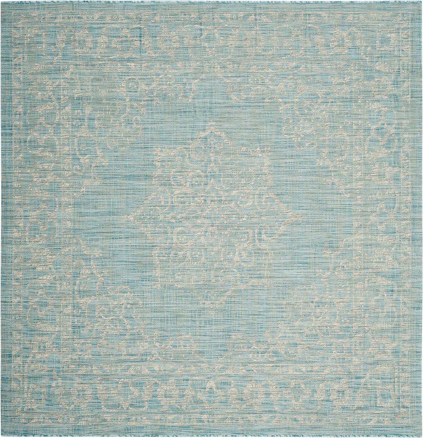 Courtyard CY8481 Power Loomed Indoor/Outdoor Area Rug - Aqua/Grey - 6'7"x6'7" - Safavieh.