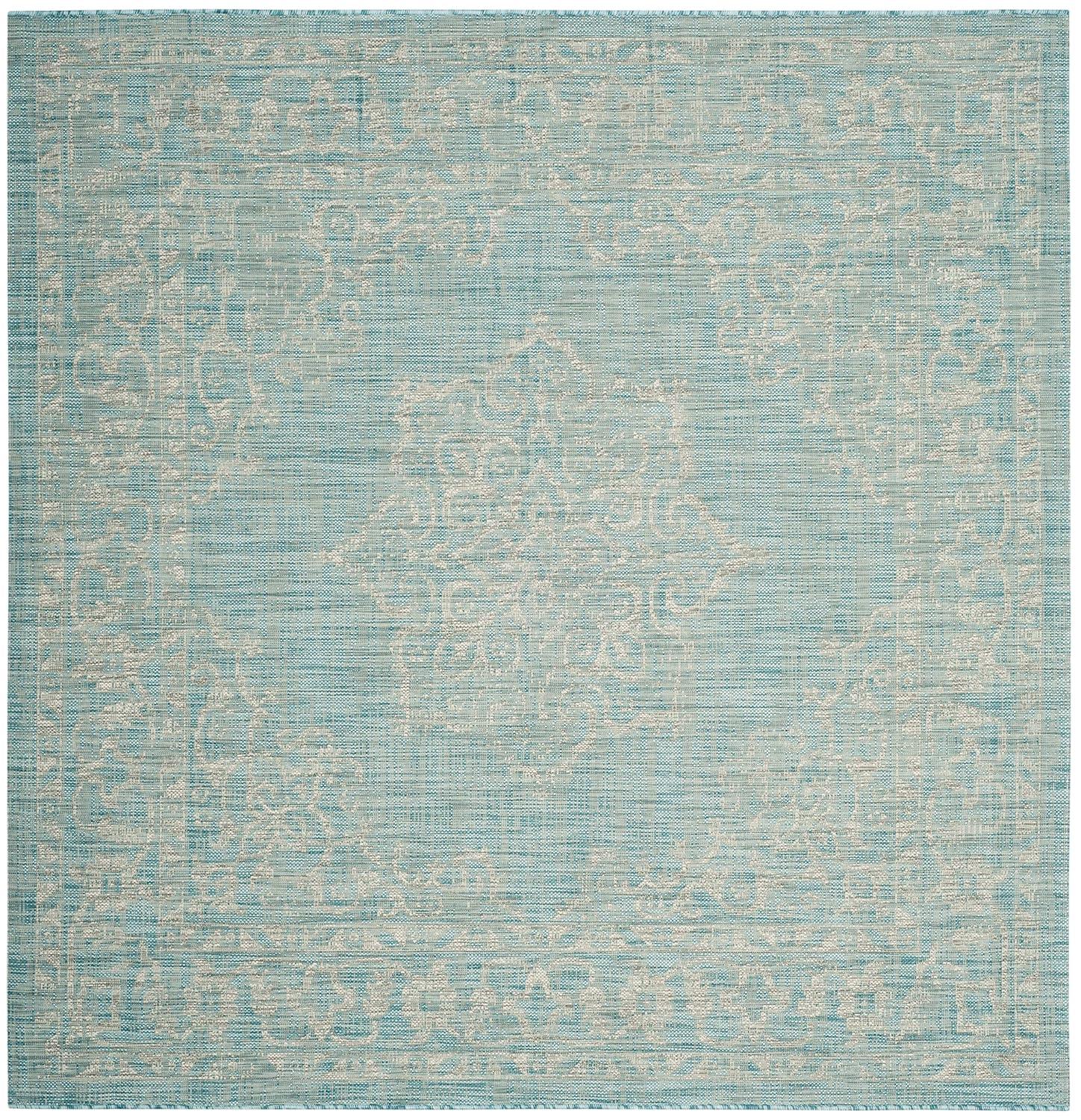 Courtyard CY8481 Power Loomed Indoor/Outdoor Area Rug - Aqua/Grey - 6'7"x6'7" - Safavieh.