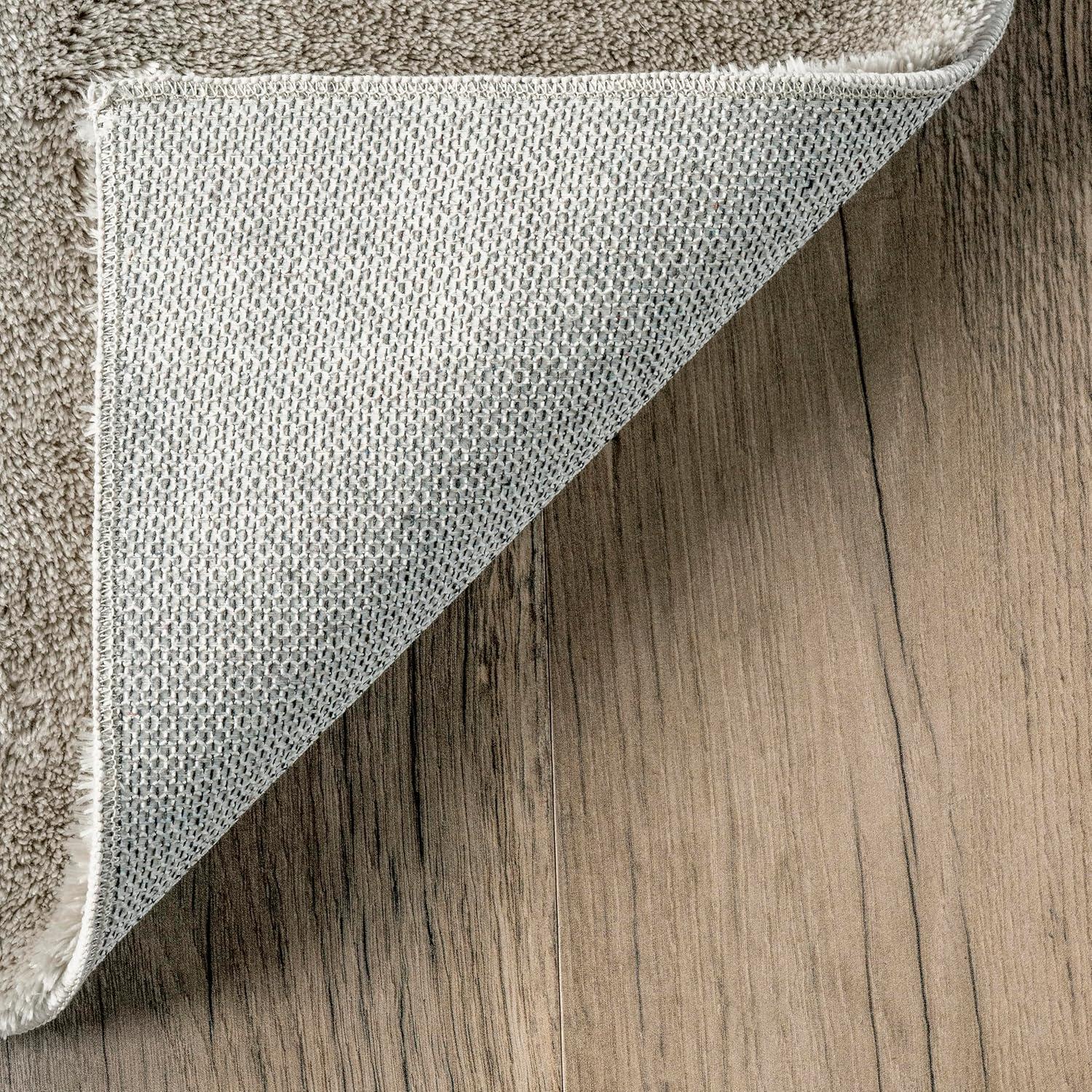 Beige 6' Square Machine Washable Shag Area Rug