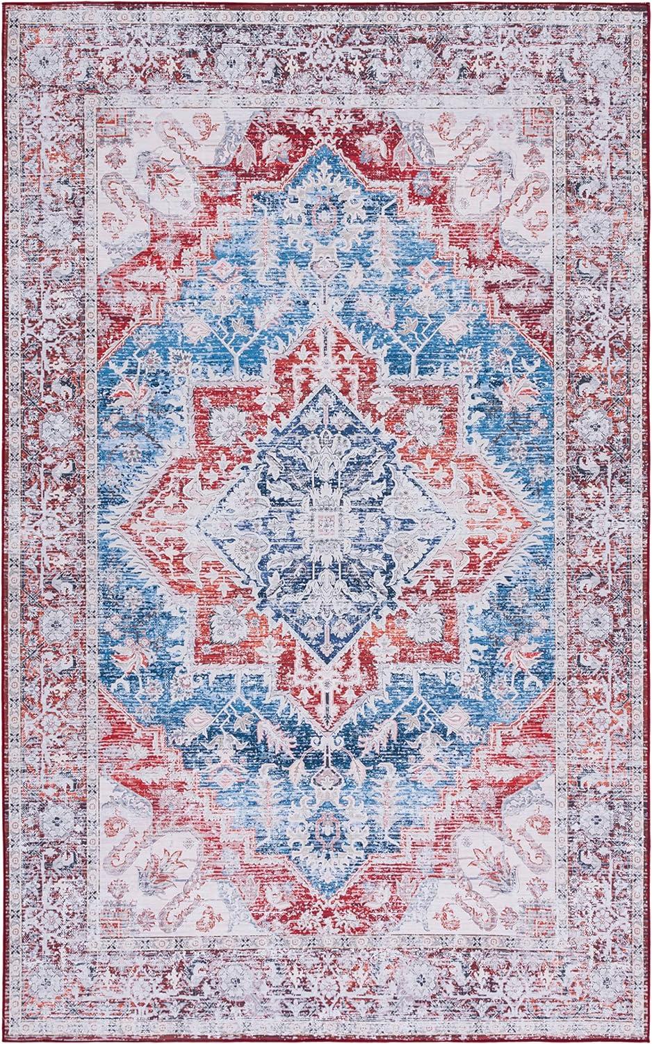 Easy-Care Tucson Blue Synthetic 6' x 9' Non-Slip Area Rug