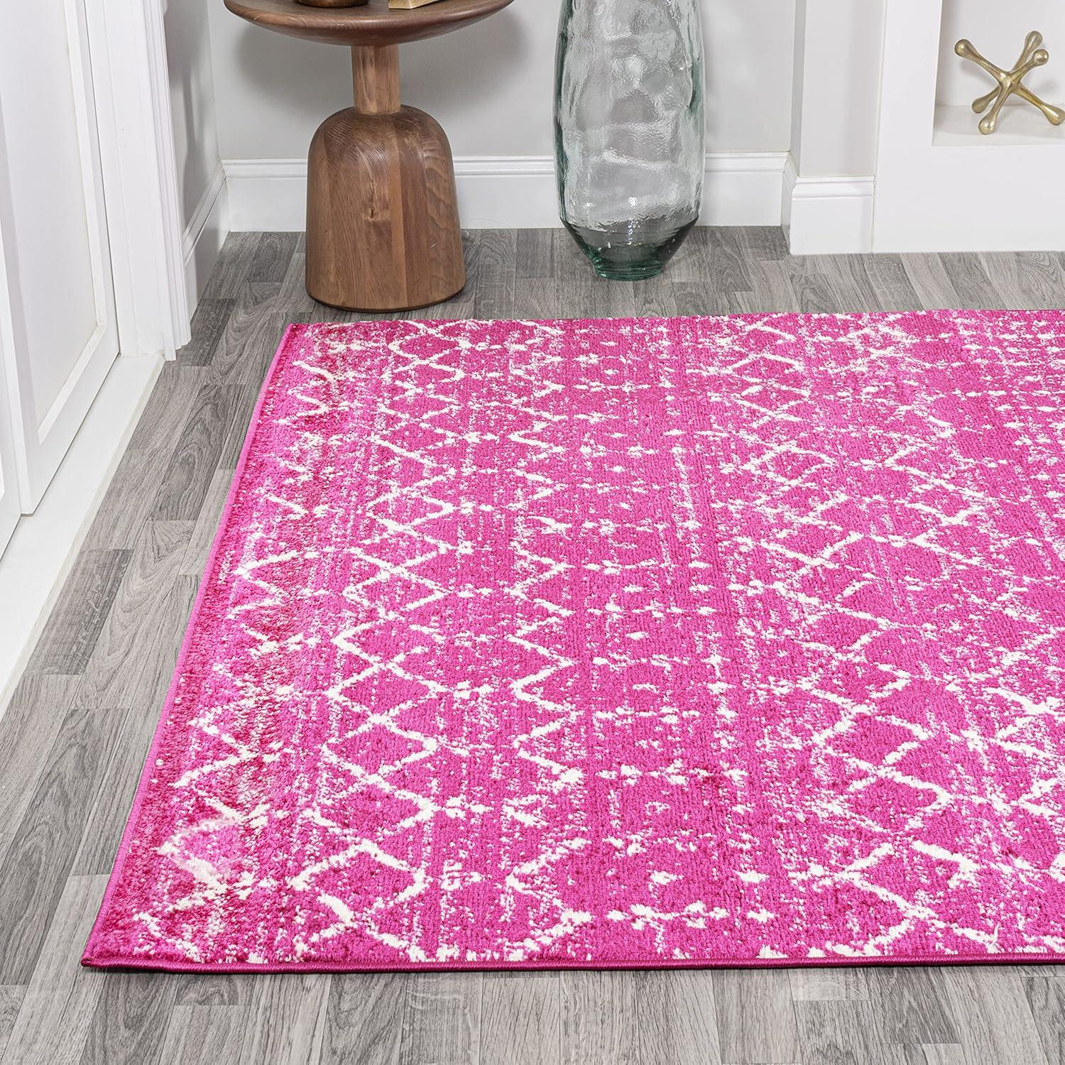 8' x 10' Moroccan HYPE Boho Vintage Diamond Area Rug, Fuchsia/Ivory - JONATHAN Y