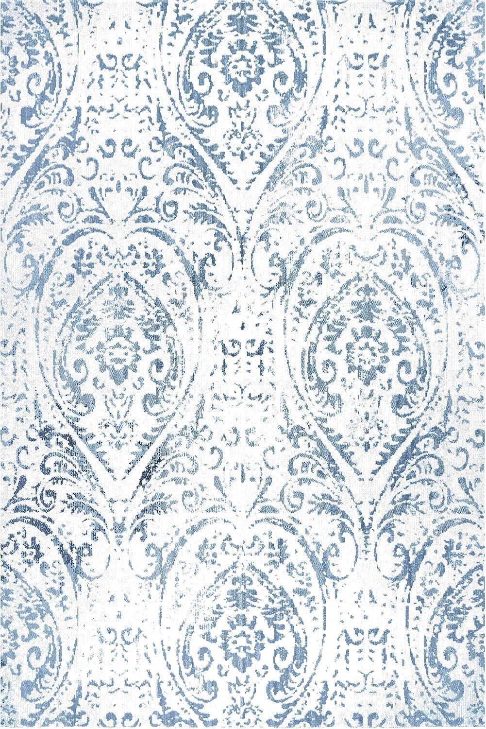 Nicole Miller New York Patio Sofia Juniper Paisley Indoor/Outdoor Area Rug, Ivory/Blue