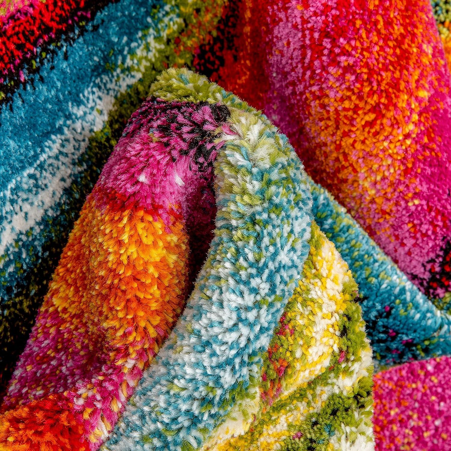 Well Woven Aurora Swirl Lines Modern Geometric Abstract Brush Stroke Painting Art Stripe 3'3" x 5' Multi Area Rug