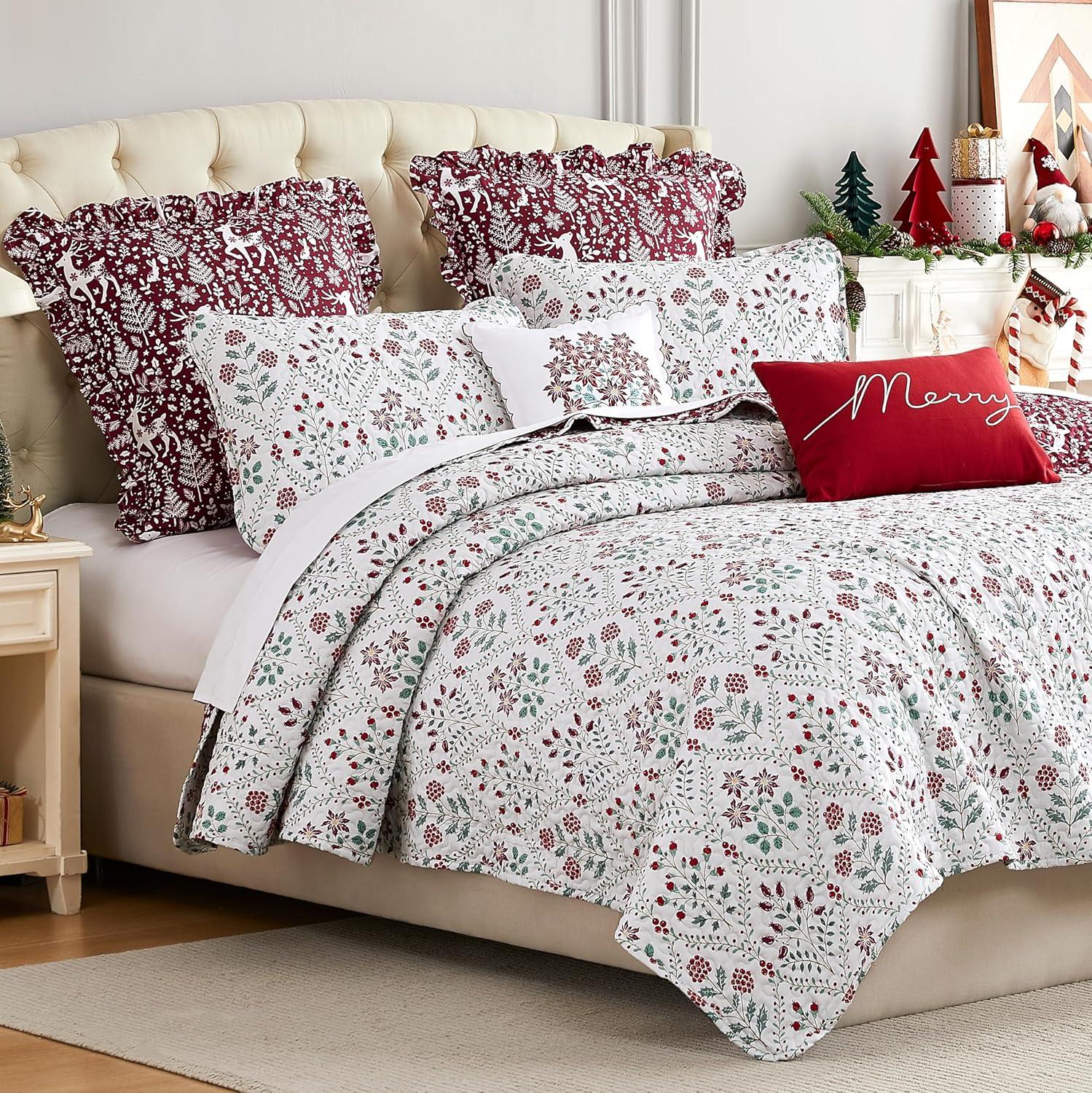 Twin Red and Cream Reversible Microfiber Christmas Bedding Set