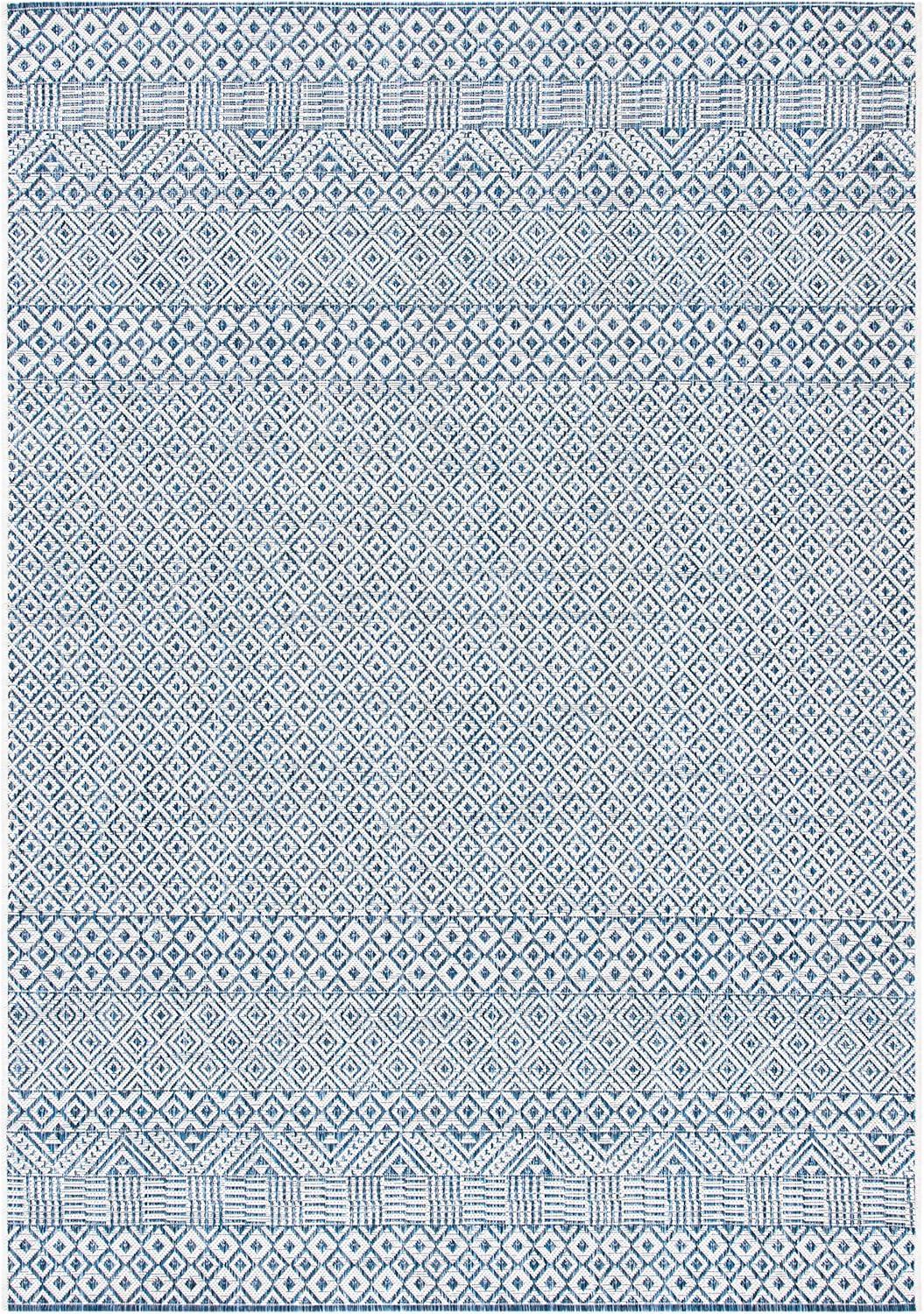 Blue and Navy Rectangular Synthetic Indoor/Outdoor Rug