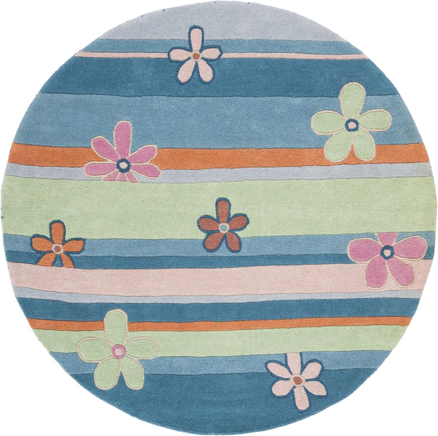 SAFAVIEH Kids Clement Star Floral Area Rug, Blue/Multi, 4' x 4' Round