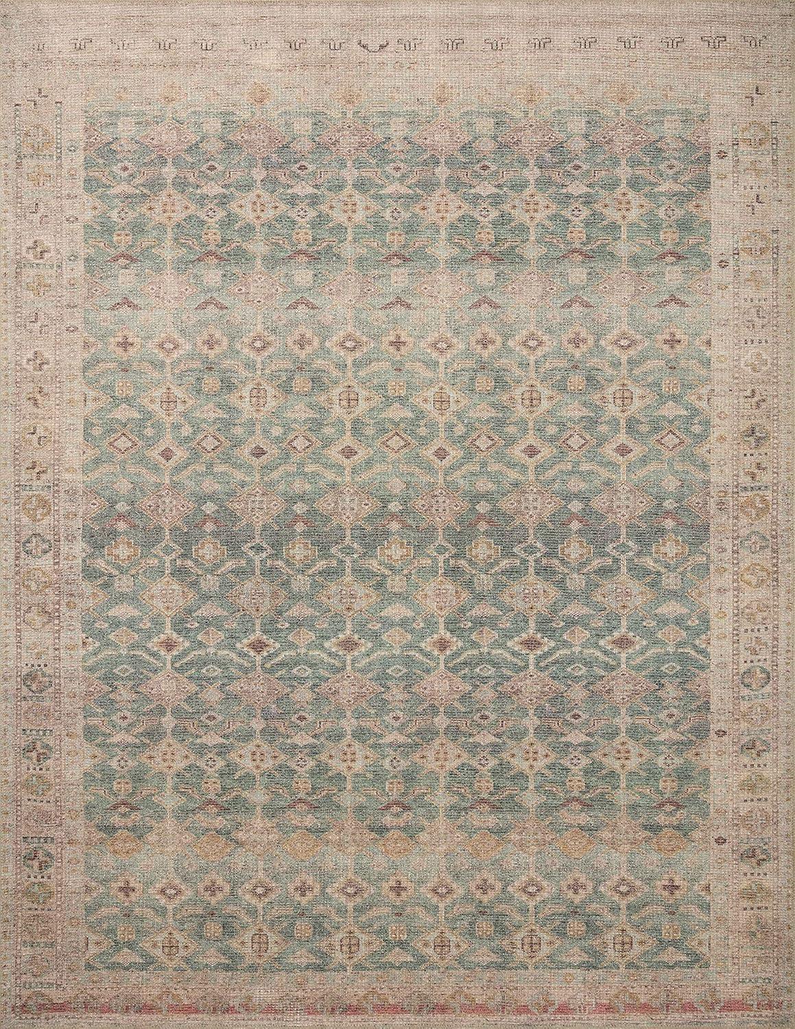 Aubrey Aqua and Sand Rectangular Synthetic Accent Rug