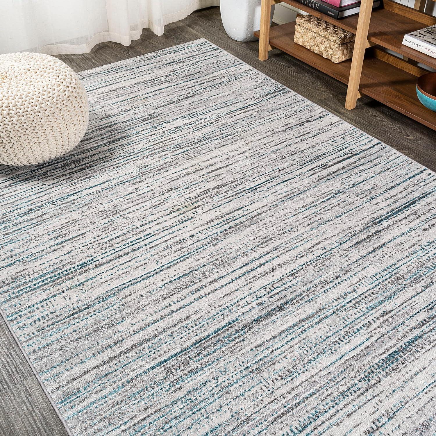 8'x10' Loom Modern Strie'  Area Rug, Gray/Turquoise - JONATHAN Y