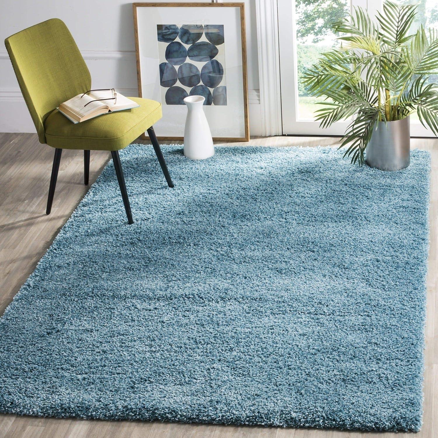 SAFAVIEH California Solid Plush Shag Area Rug, Turquoise, 6'7" x 6'7" Square