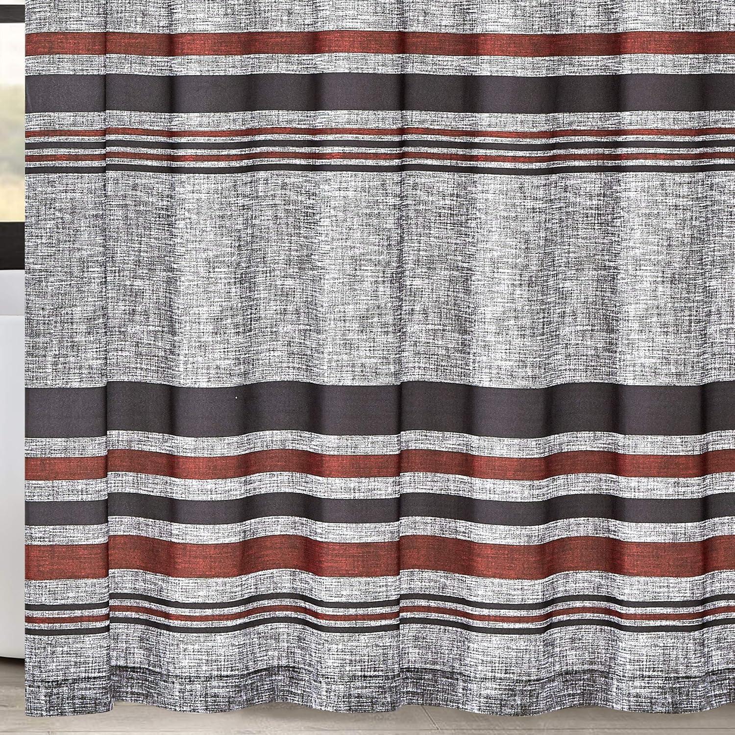 London Fog Warren Striped Shower Curtain Black/Gray : Microfiber, Machine Washable, Non-Slip Backing