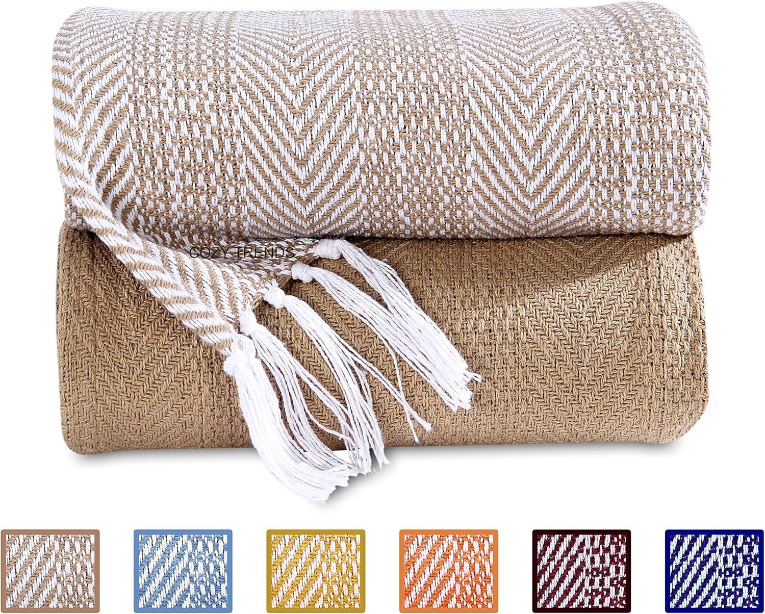 Luxurious Hand Woven Cozy Warm Combed Cotton All Season Indoor Outdoor Light Weight Fade Resistant Couch Chair Bed Throw Blankets Batik 50x60 Inch Set of 7