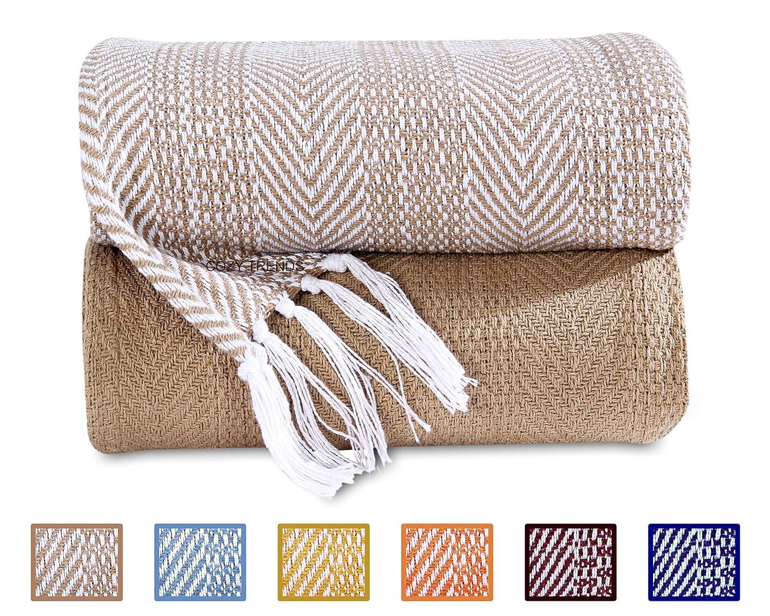 Luxurious Hand Woven Cozy Warm Combed Cotton All Season Indoor Outdoor Light Weight Fade Resistant Couch Chair Bed Throw Blankets Batik 50x60 Inch Set of 7