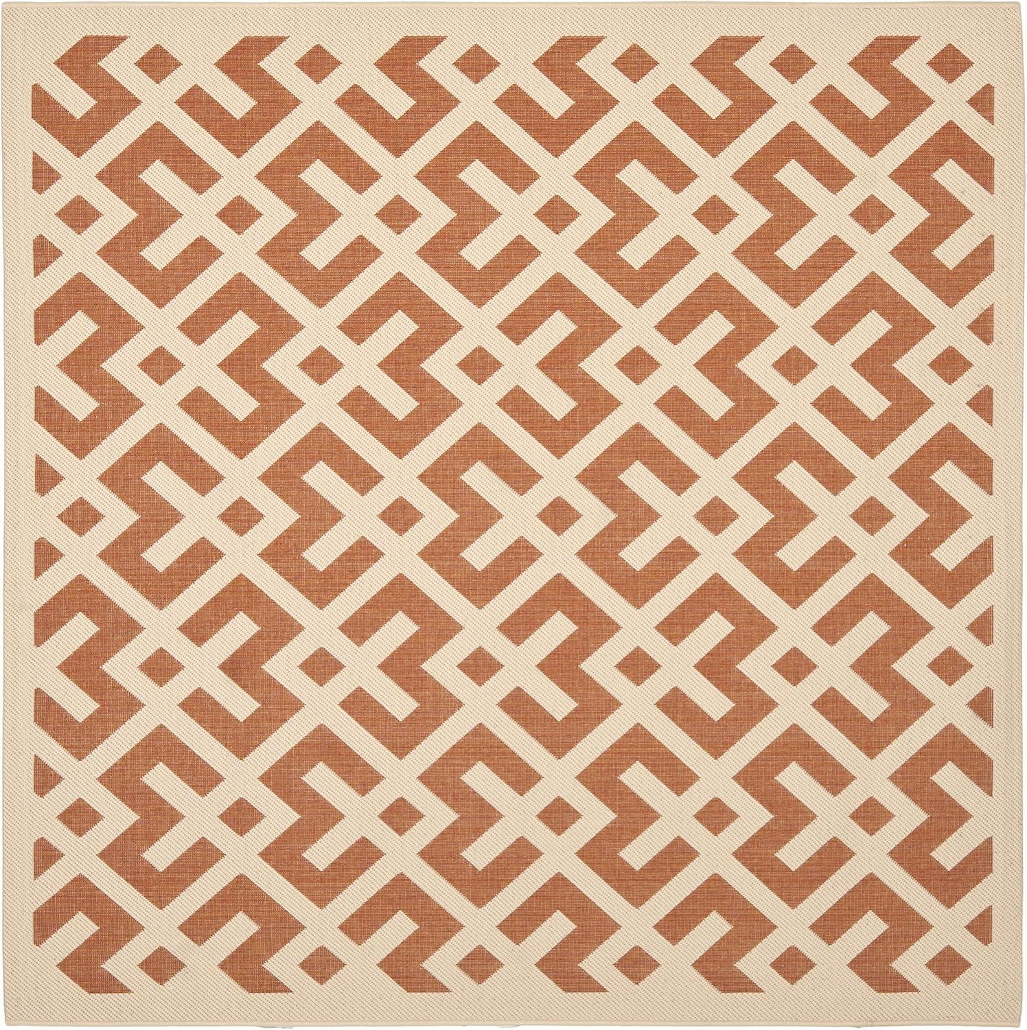Courtyard CY6915 Power Loomed Indoor and Outdoor Area Rug - Terracotta/Bone - 4'x4' - Safavieh