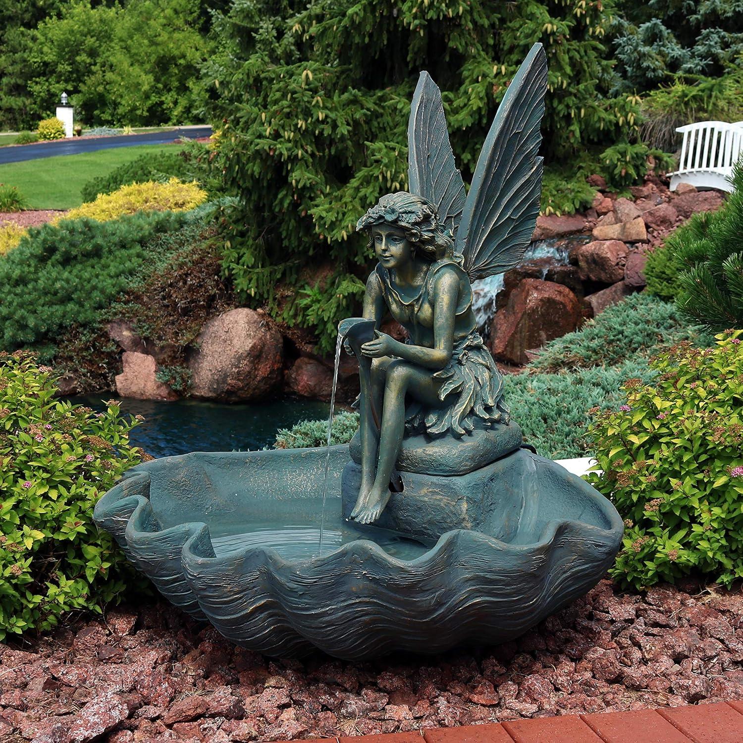 Sunnydaze 30"H Electric Fiberglass Fairy Shell Outdoor Water Fountain