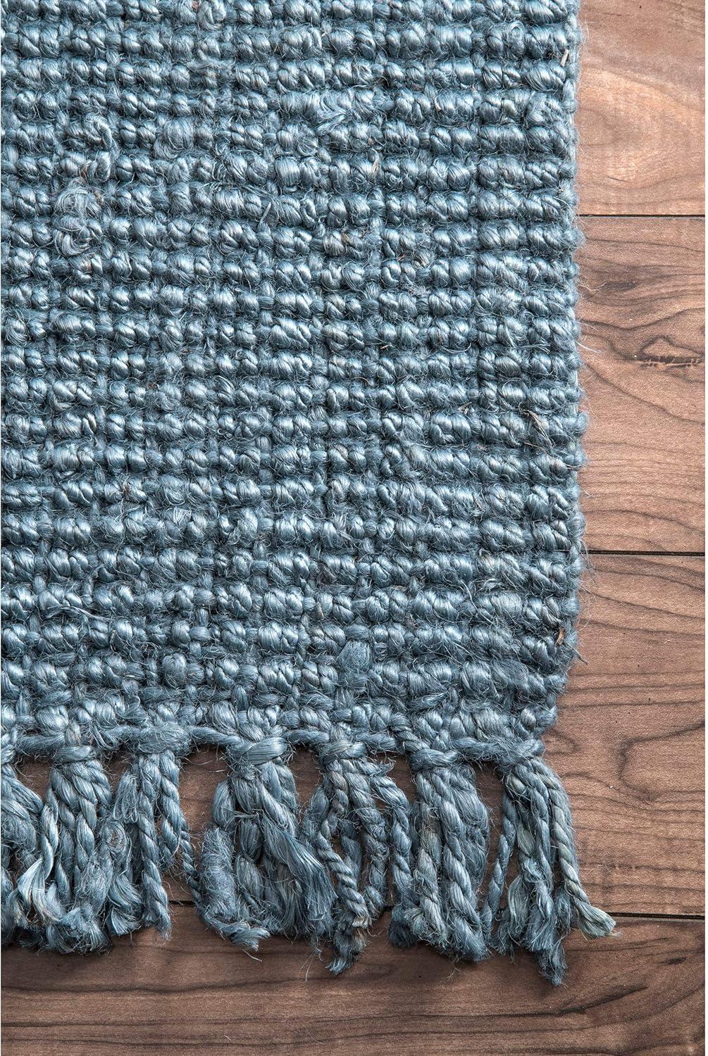 Handmade Blue Wool Braided Reversible Rug, 38" x 7"