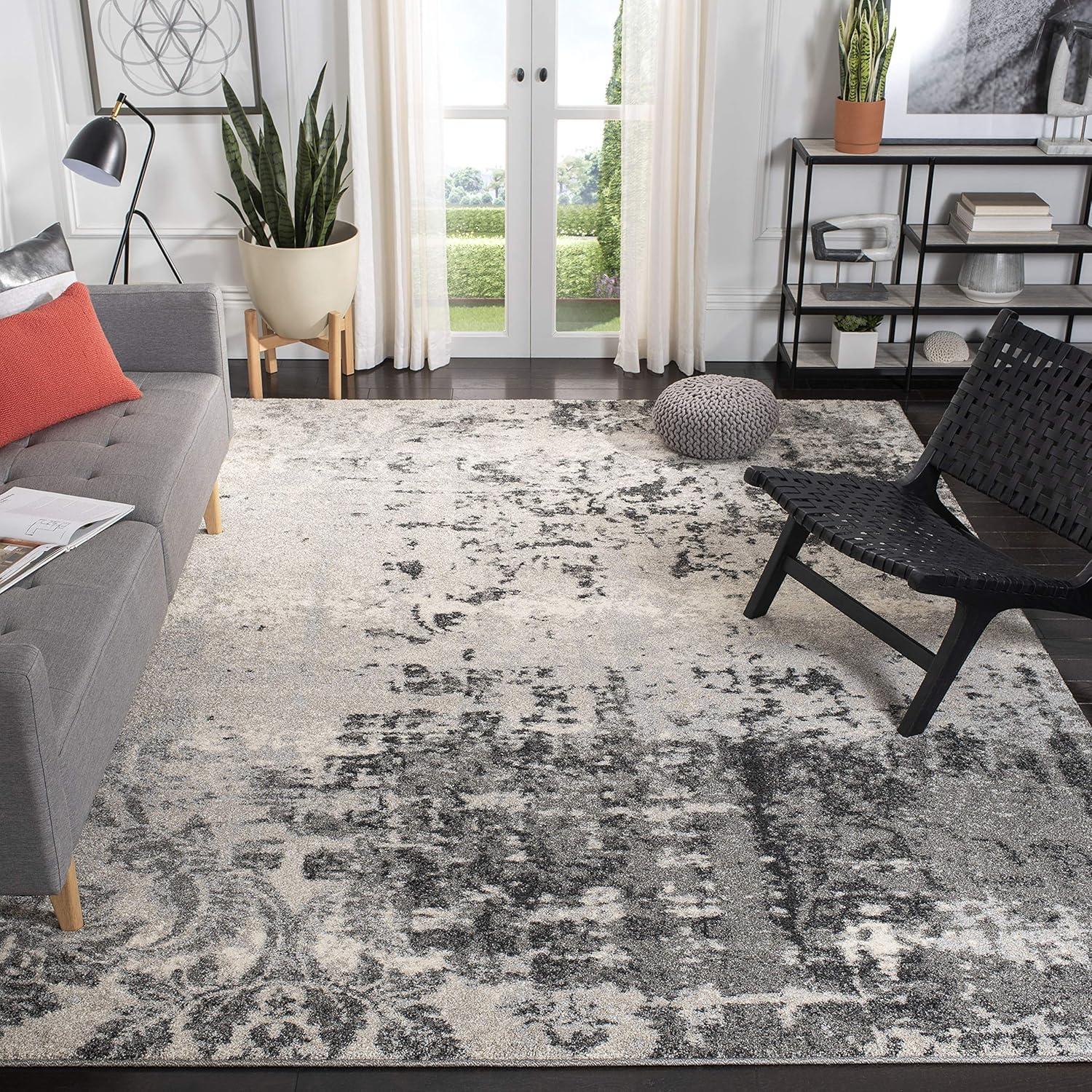 Luxurious Gray Abstract Shag Rectangular Rug - Easy Care, Stain-resistant