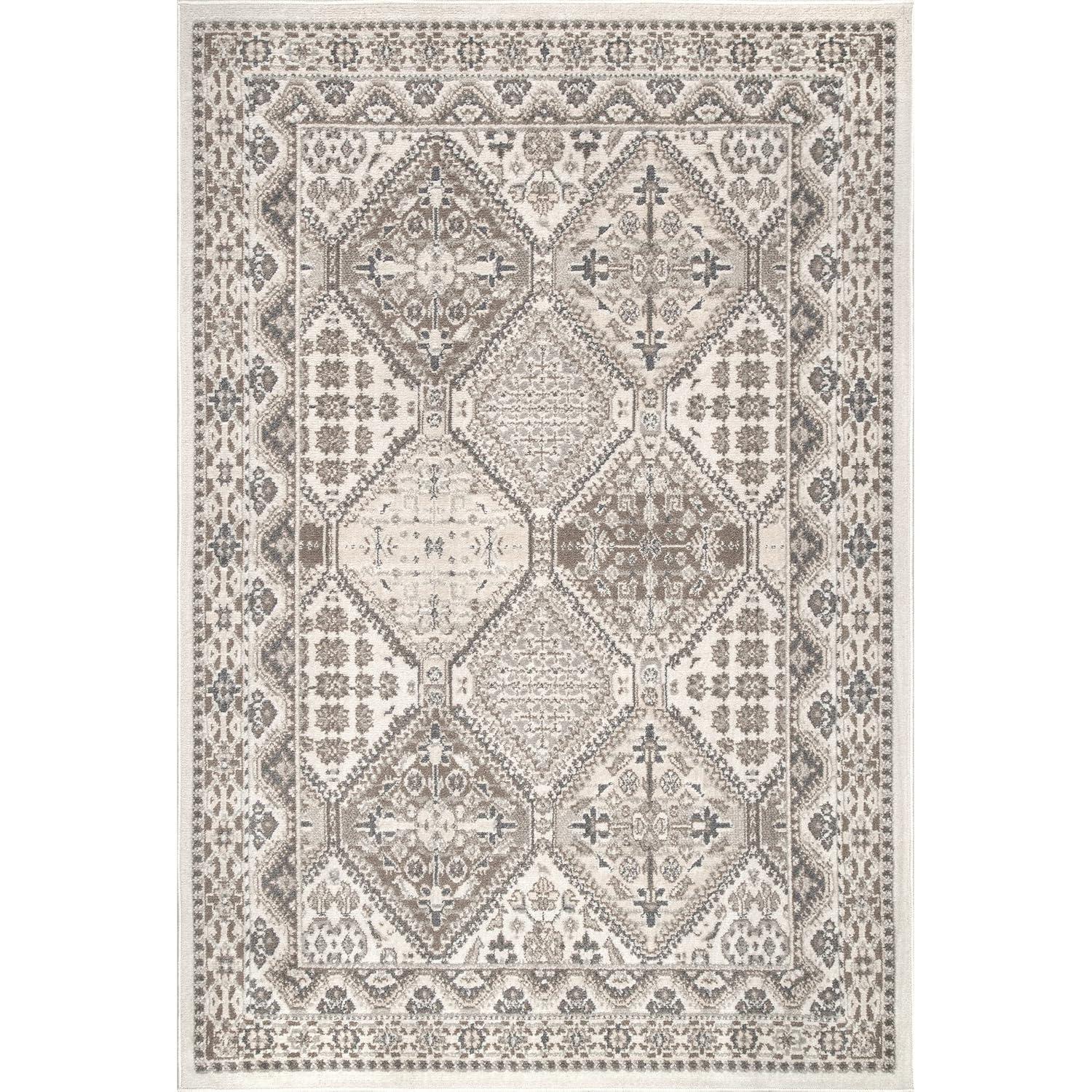 Nuloom Oval 7x9 Becca  Tiled Indoor Area Rug, Beige, Faded Transitional Design, Stain Resistant, BedroomLiving Room, Kitchen,