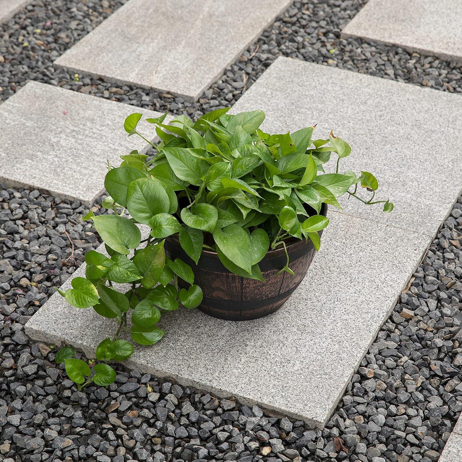 Gardenised Brown Outdoor Rustic Half Barrel Flower Garden Planter Bowl, Plastic