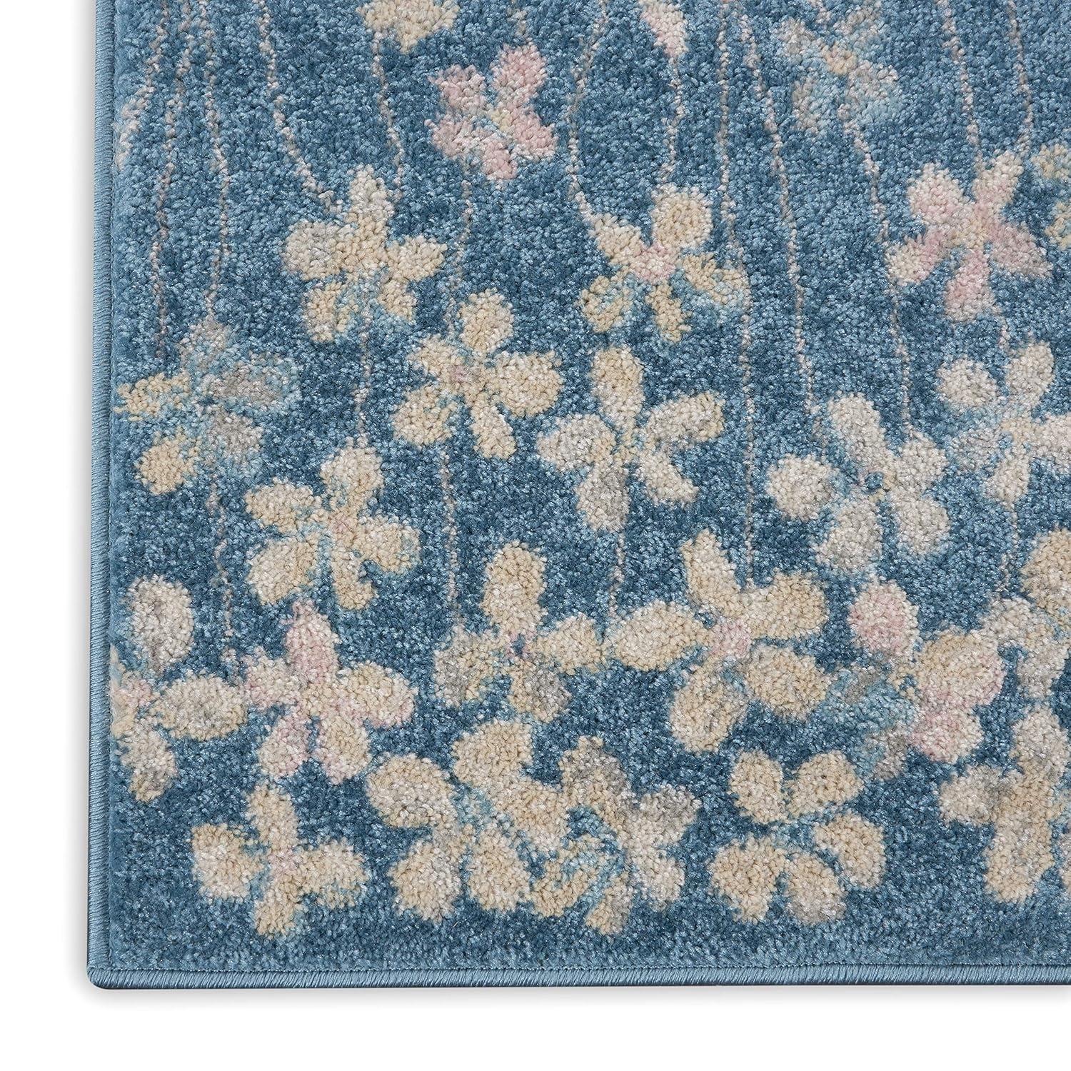 Nourison Tranquil 5'3" X 7'3" (5' x 7') Turquoise Area Rug Bohemian Botanical Vine and Bloom by Nourison
