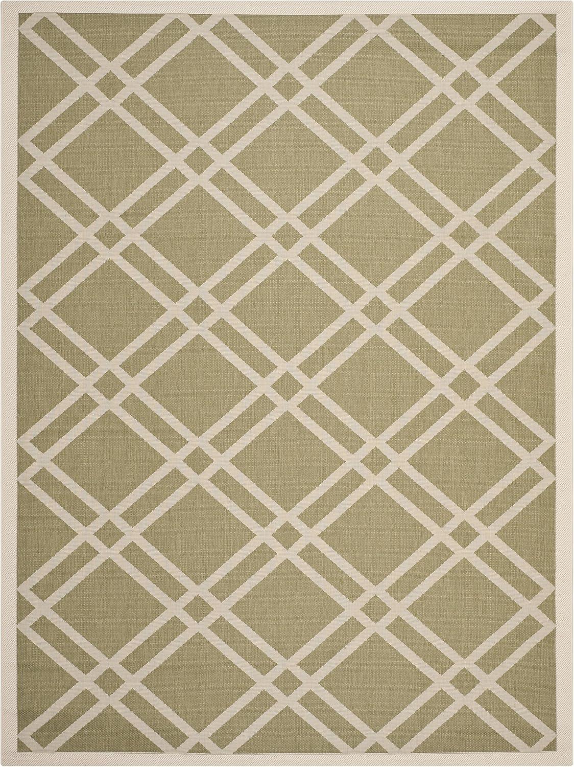 SAFAVIEH Courtyard Jasper Geometric Bordered Indoor/Outdoor Area Rug, 4' x 5'7", Green/Beige