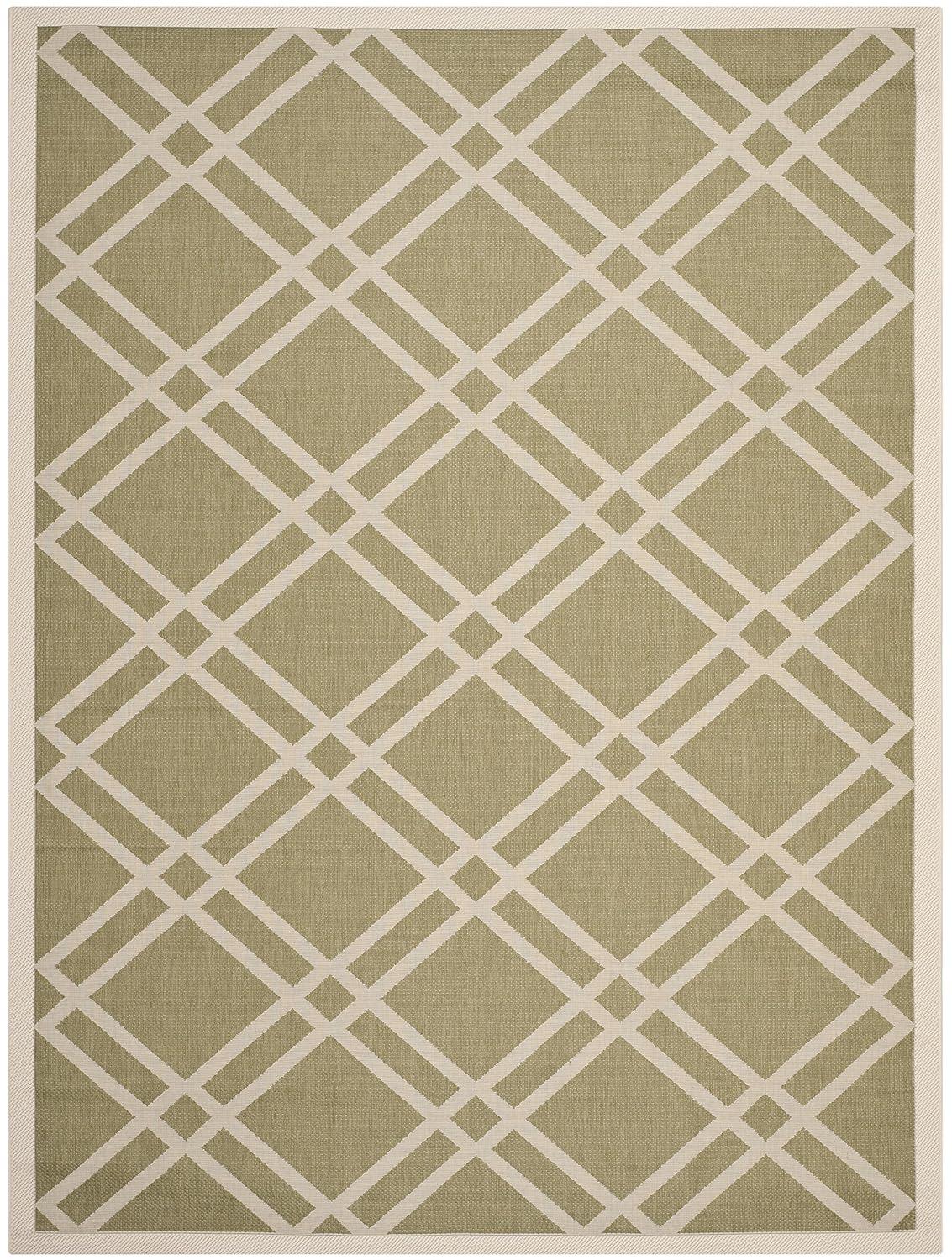 SAFAVIEH Courtyard Jasper Geometric Bordered Indoor/Outdoor Area Rug, 4' x 5'7", Green/Beige