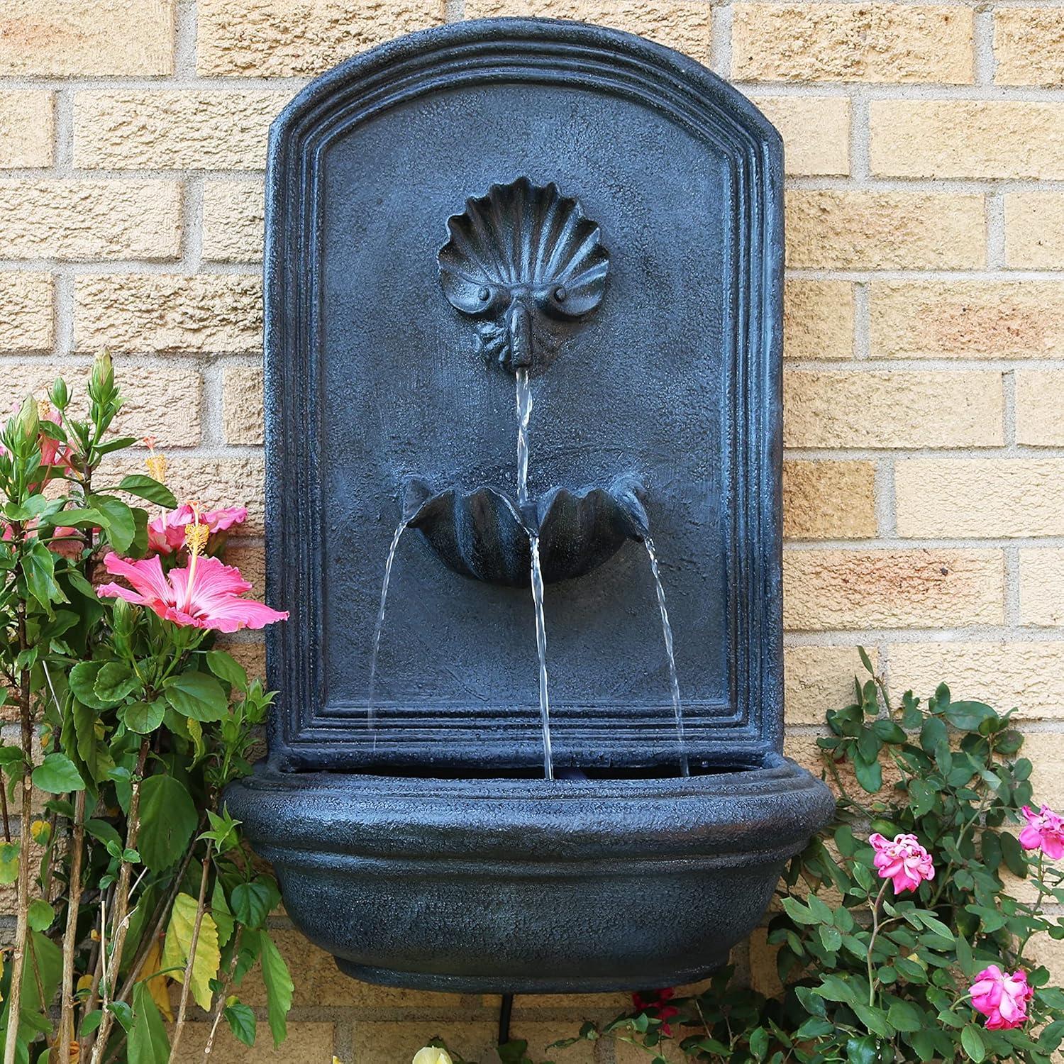 Sunnydaze 27"H Electric Polystone Seaside Outdoor Wall-Mount Water Fountain