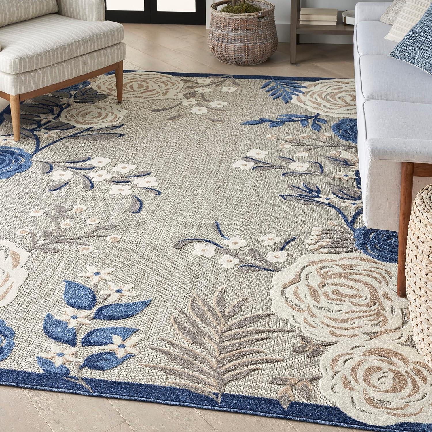 Nourison Aloha Contemporary Floral Border Outdoor Rug